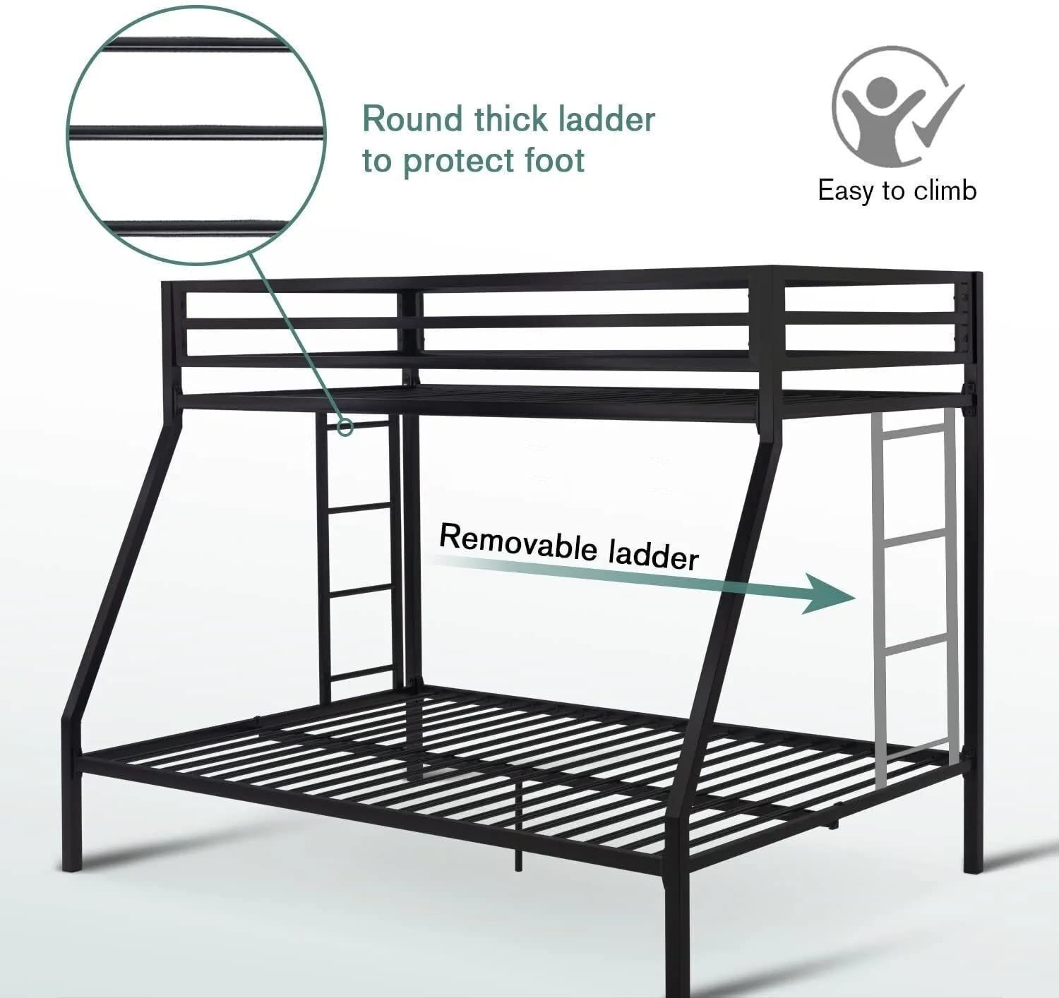 Image of BhaviHandicraft Bunk Bed For Junior, Twin Over Full Size Beds With Sturdy Guard Rail Metal Bunk Bed (Finish Color - BLACK, DIY(Do-It-Yourself))