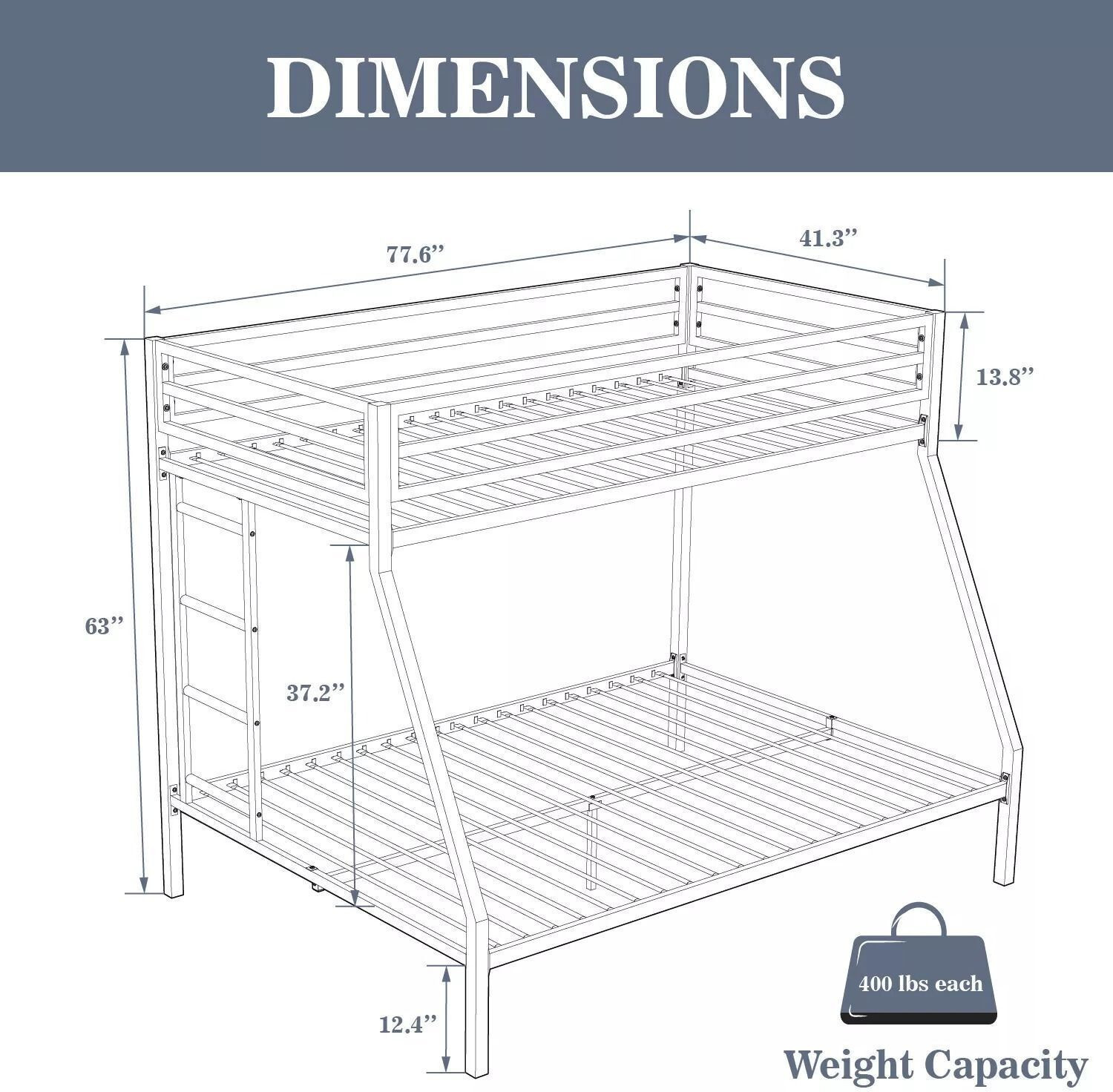 Image of BhaviHandicraft Bunk Bed For Junior, Twin Over Full Size Beds With Sturdy Guard Rail Metal Bunk Bed (Finish Color - BLACK, DIY(Do-It-Yourself))