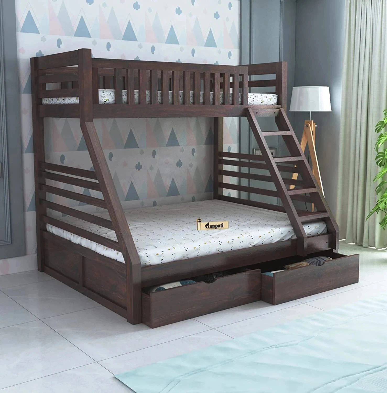 Image of BhaviHandicraft Bunk Bed For Junior, Twin Over Full Size Beds With Sturdy Guard Rail Metal Bunk Bed (Finish Color - BLACK, DIY(Do-It-Yourself))