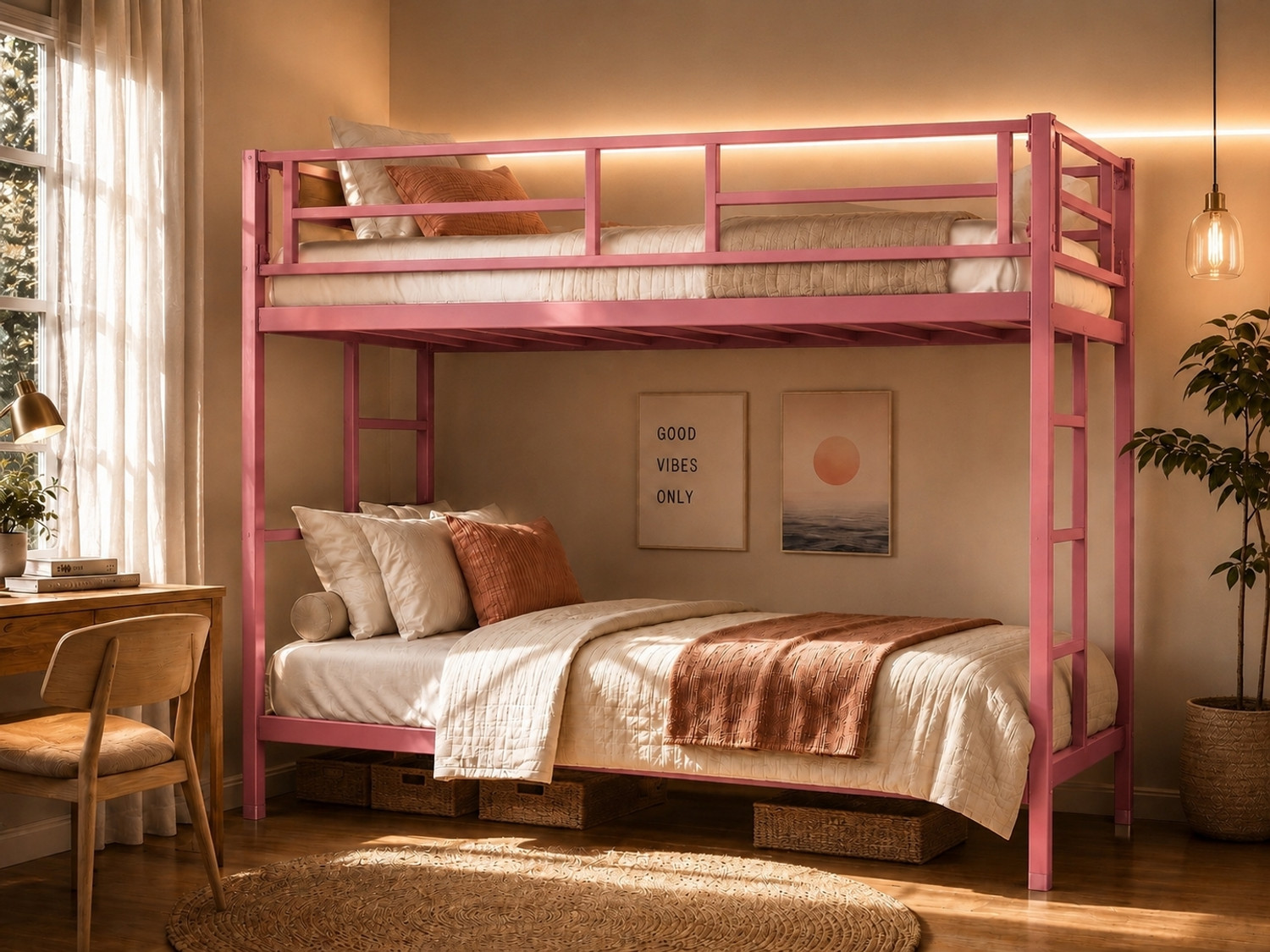 Image of BhaviHandicraft Bunk Bed For Junior, Twin Over Full Size Beds With Sturdy Guard Rail Metal Bunk Bed (Finish Color - BLACK, DIY(Do-It-Yourself))