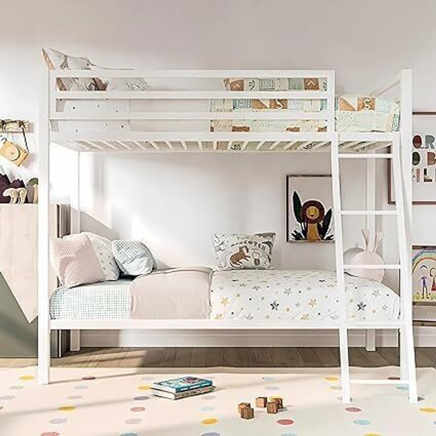 Image of BhaviHandicraft Bunk Bed For Junior, Twin Over Full Size Beds With Sturdy Guard Rail Metal Bunk Bed (Finish Color - BLACK, DIY(Do-It-Yourself))