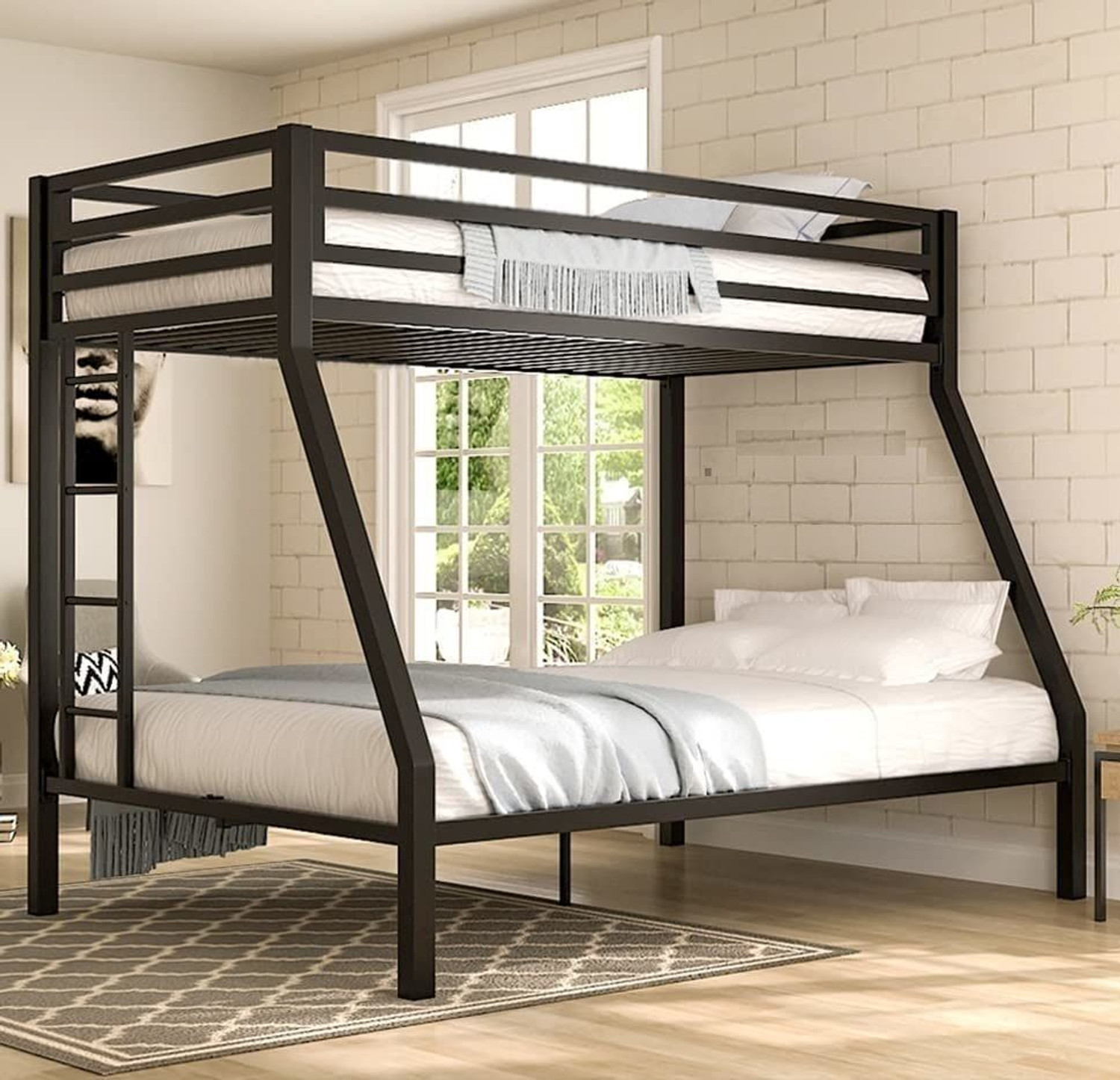 Image of BhaviHandicraft Bunk Bed For Junior, Twin Over Full Size Beds With Sturdy Guard Rail Metal Bunk Bed (Finish Color - BLACK, DIY(Do-It-Yourself))
