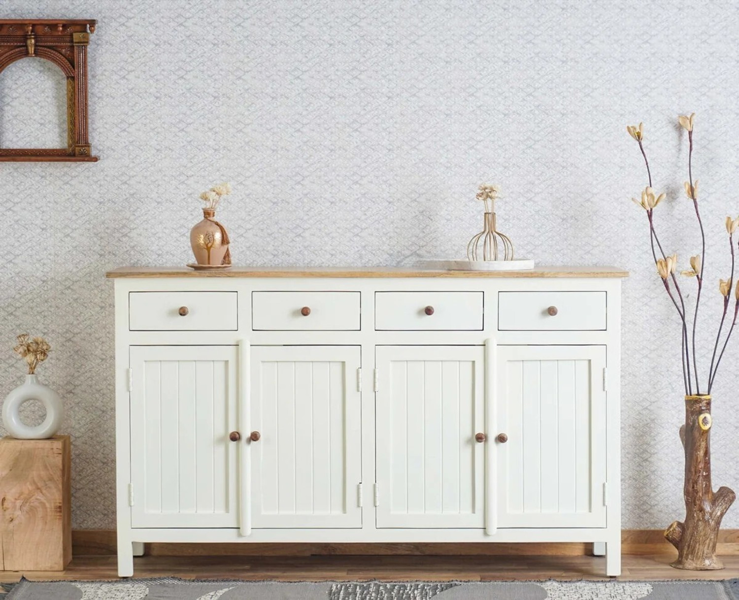 Image of Kunjal Furniture Solid Sheesham Wood Chest Of Drawer For Home| Bedroom & Kitchen | Solid Wood Free Standing Cabinet (Finish Color - Natural Teak Finish, Door Type- Hinged, Pre-assembled)