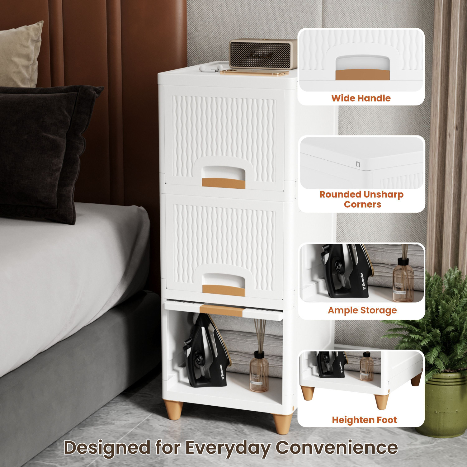 Image of GLOXY 3 pcs Layer Modular Plastic Storage Drawer Cabinet with Wooden Finish Handles Dual Mount Medicine Cabinet (Square)