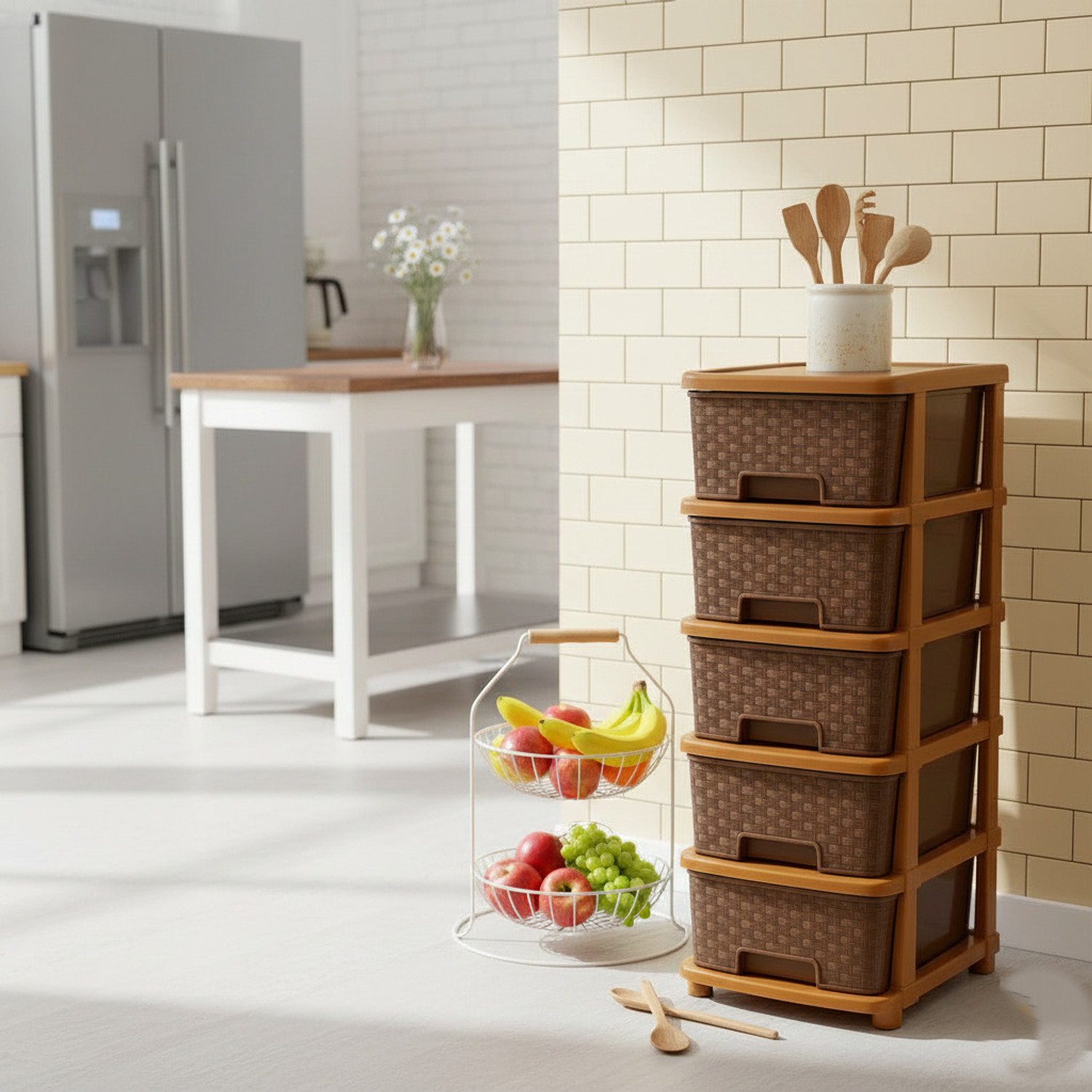 Image of Scrub Daddy multi-purpose plastic storage drawer Plastic 5 Door Almirah (Finish Color - Brown, DIY(Do-It-Yourself))