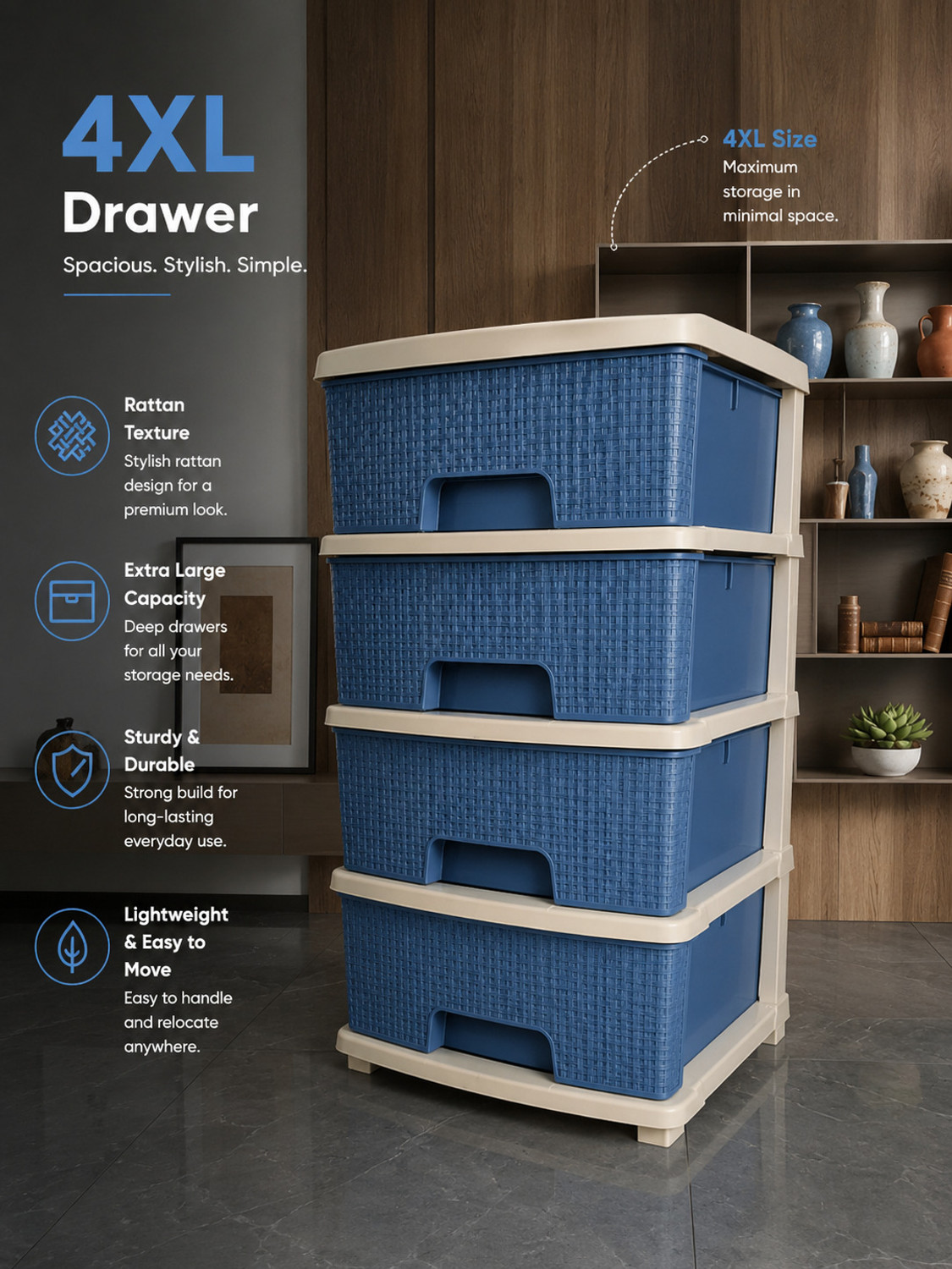 Image of MAXTID 5 Layer Blue Elegant Storage Box for Hospital Equipment and Supplies Plastic Free Standing Cabinet (Finish Color - blue, Door Type- Frameless Sliding, DIY(Do-It-Yourself))