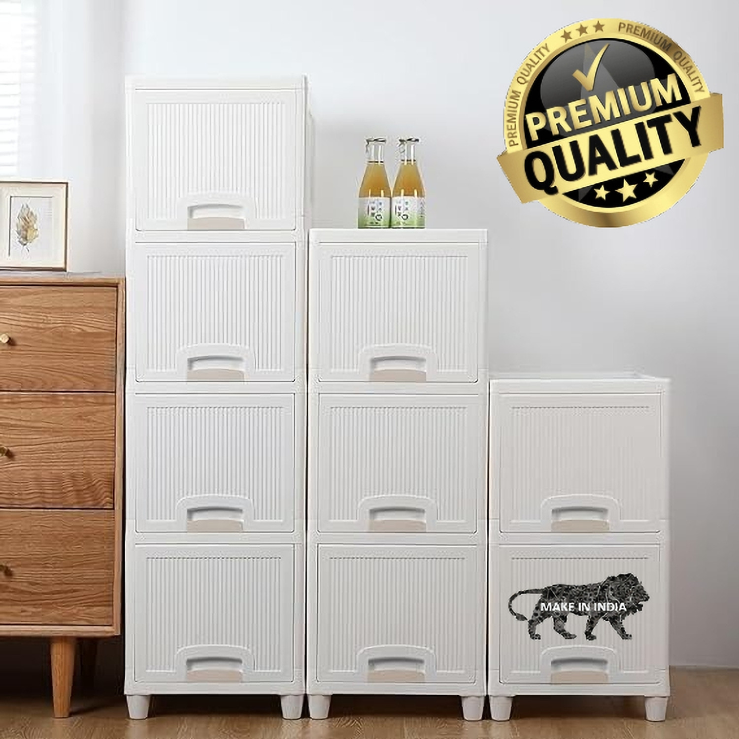 Image of TEX-RO Chest of Drawers : Versatile Drawer Storage Organizer & Organizers 3 layer Plastic Free Standing Chest of Drawers (Finish Color - White, Door Type- Folding, DIY(Do-It-Yourself))