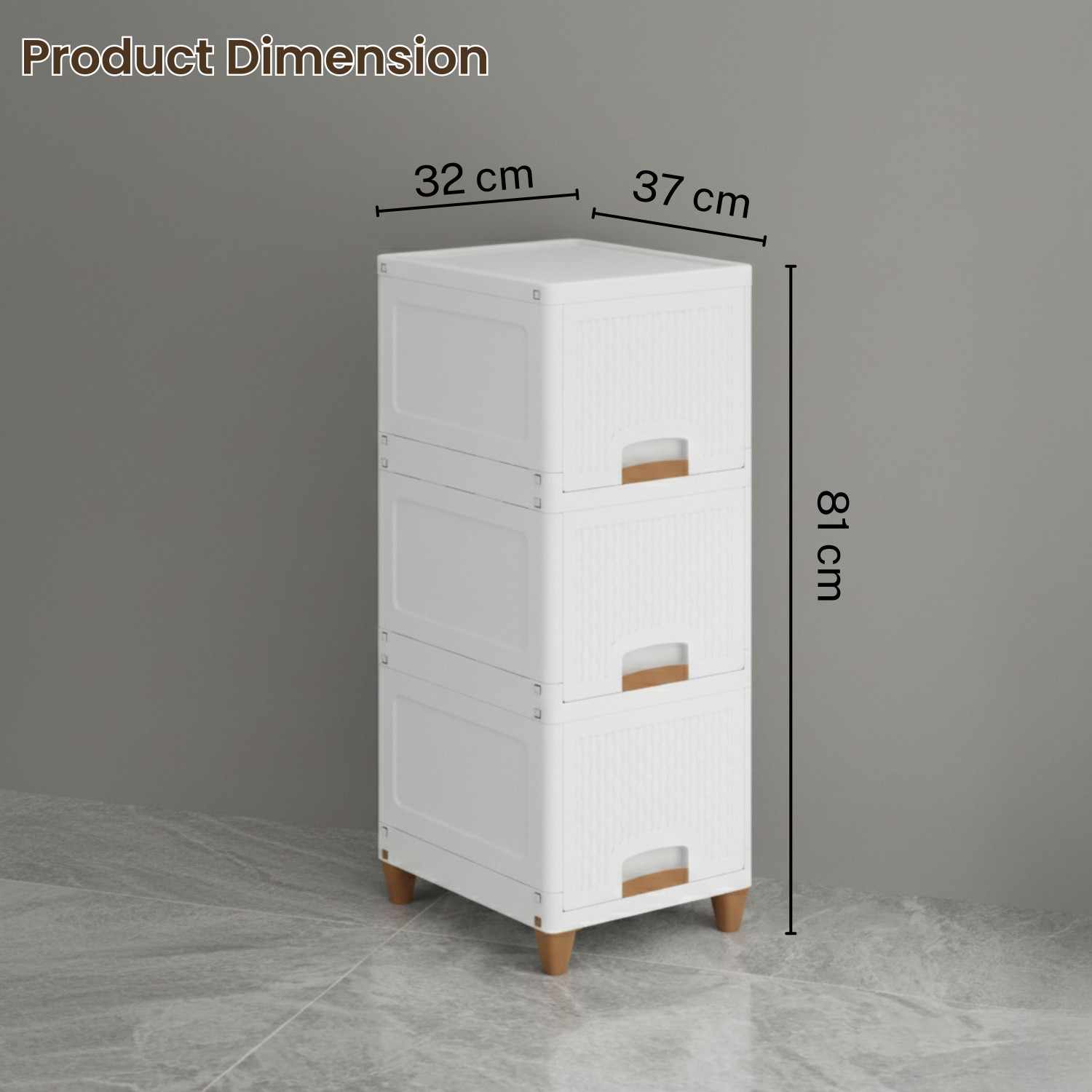 Image of GLOXY 3 pcs Layer Modular Plastic Storage Drawer Cabinet with Wooden Finish Handles Dual Mount Medicine Cabinet (Square)