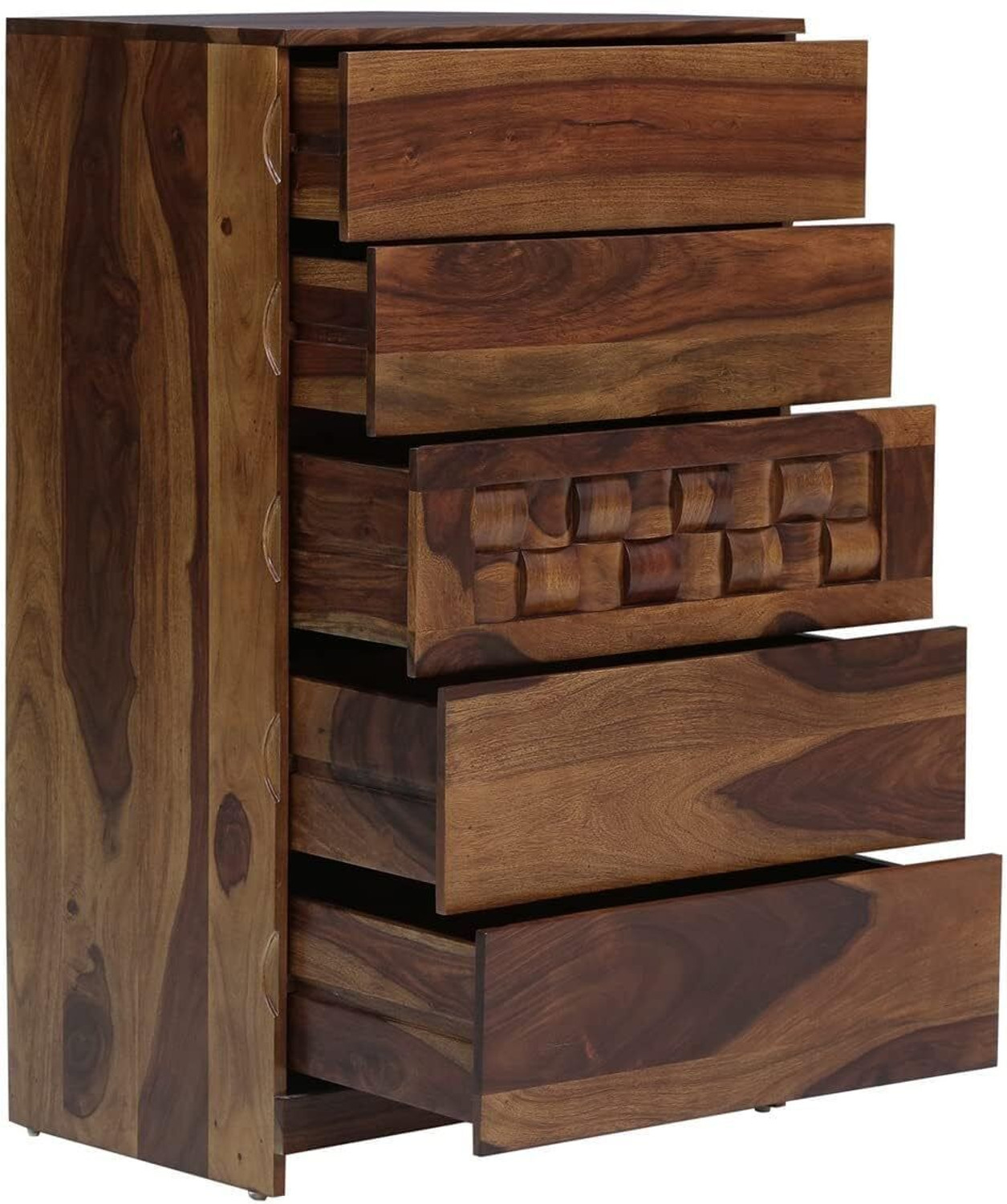 Image of Kunjal Furniture Solid Sheesham Wood Chest Of Drawer For Home| Bedroom & Kitchen | Solid Wood Free Standing Cabinet (Finish Color - Natural Teak Finish, Door Type- Hinged, Pre-assembled)