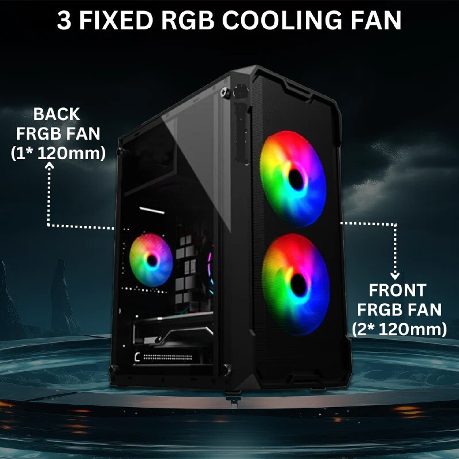 Image of FINGERS Commando-E14 Full ATX Cabinet with USB 2.0 and USB 3.0 Ports Compatible with Computer (Black)