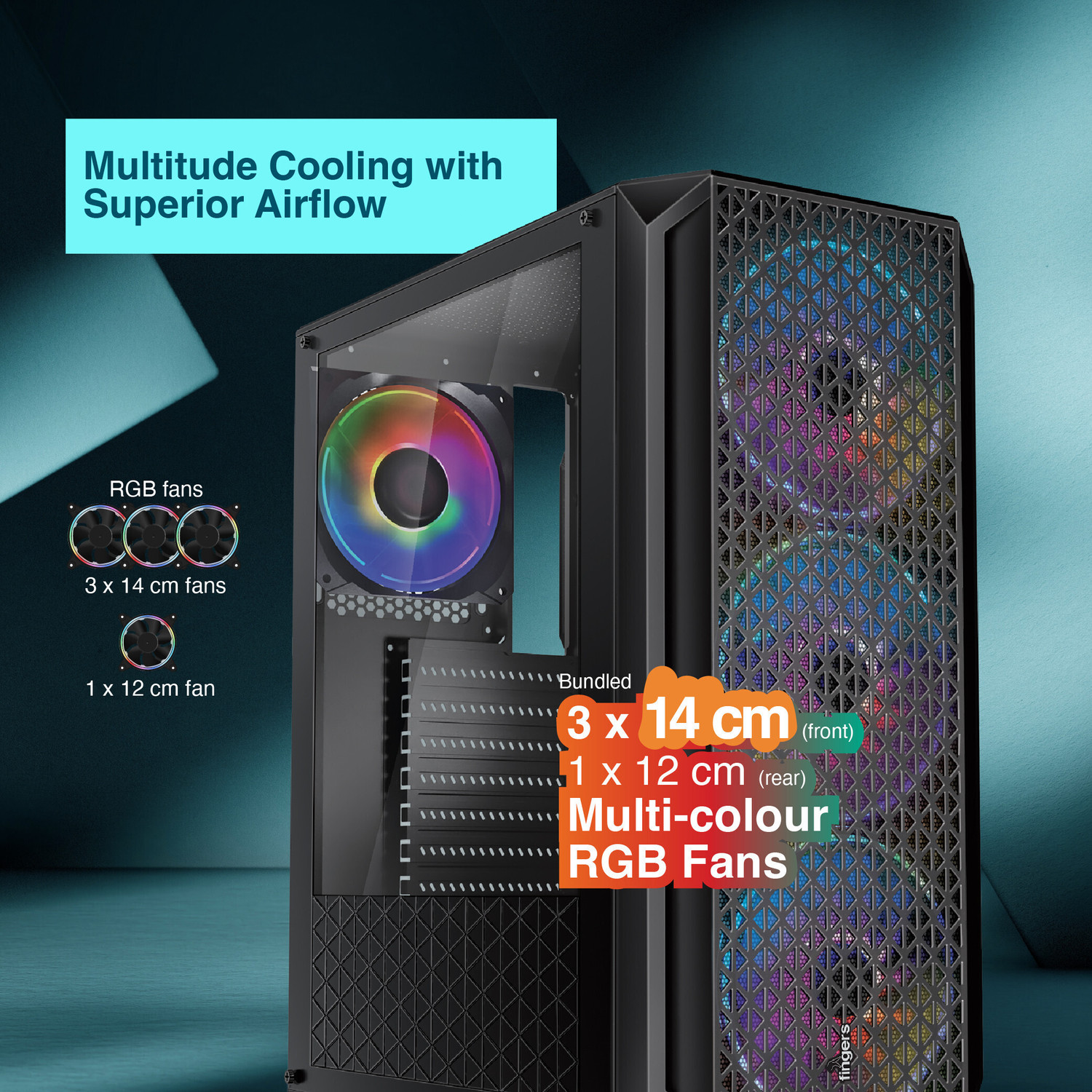 Image of FINGERS Commando-E14 Full ATX Cabinet with USB 2.0 and USB 3.0 Ports Compatible with Computer (Black)