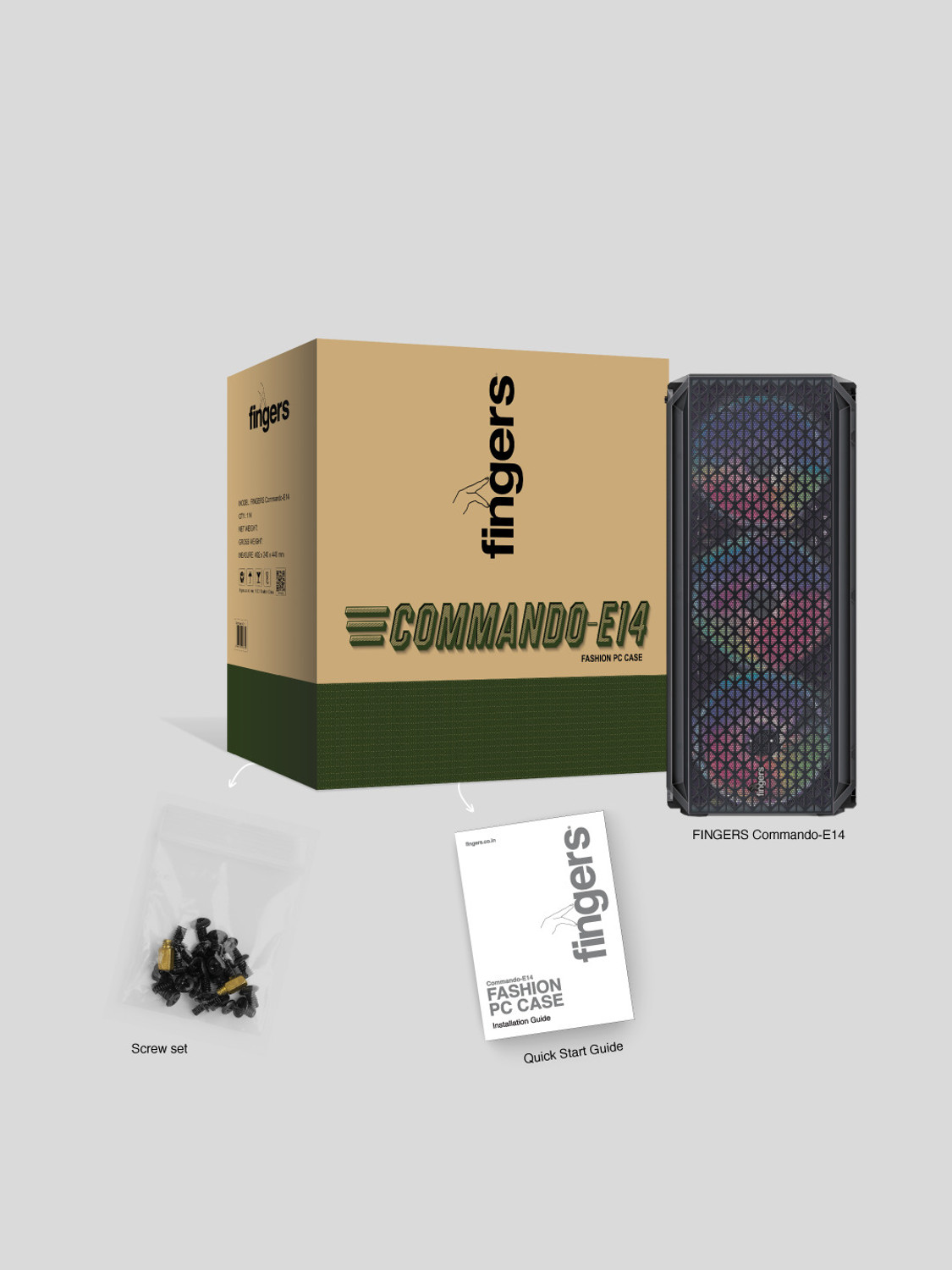 Image of FINGERS Commando-E14 Full ATX Cabinet with USB 2.0 and USB 3.0 Ports Compatible with Computer (Black)