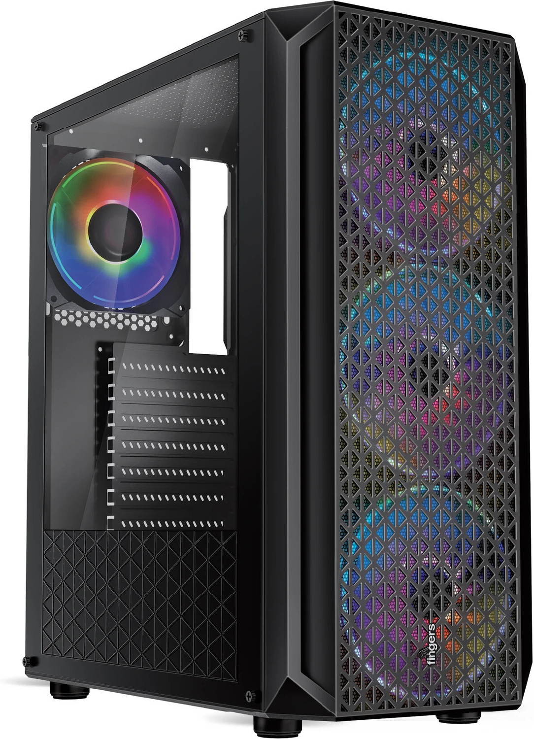 Image of FINGERS Commando-E14 Full ATX Cabinet with USB 2.0 and USB 3.0 Ports Compatible with Computer (Black)