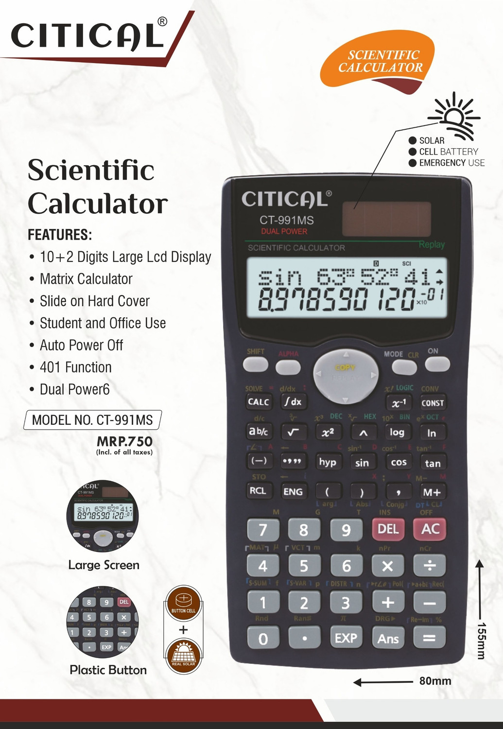 Image of CASIO FX82MS-2G-SN240A FX-82MS 2nd Gen Professional Calculator Scientific Calculator (10 Digit)