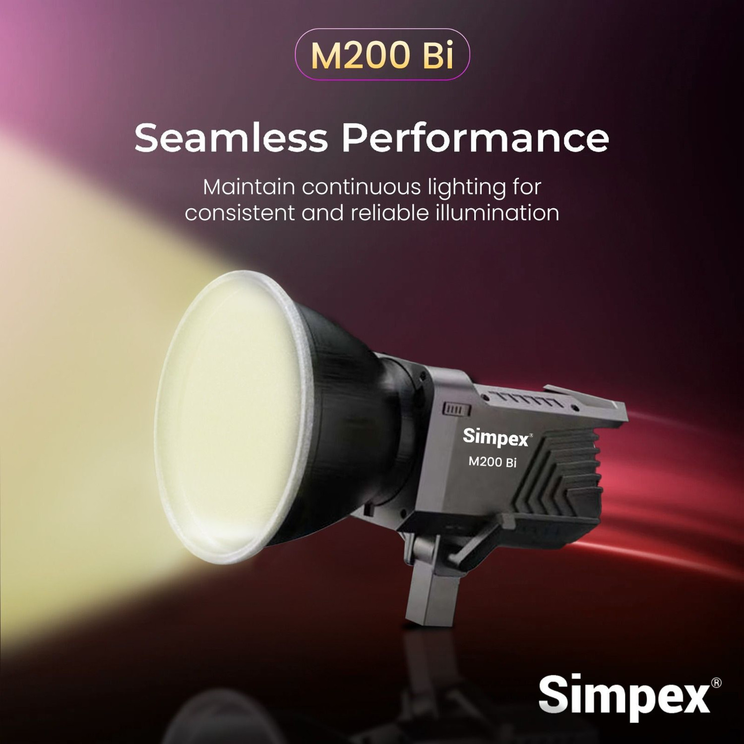 Image of Simpex M200 Bi 200w Continuous Light with LCD Display and Infrared Remote 13500 lx Camera LED Light