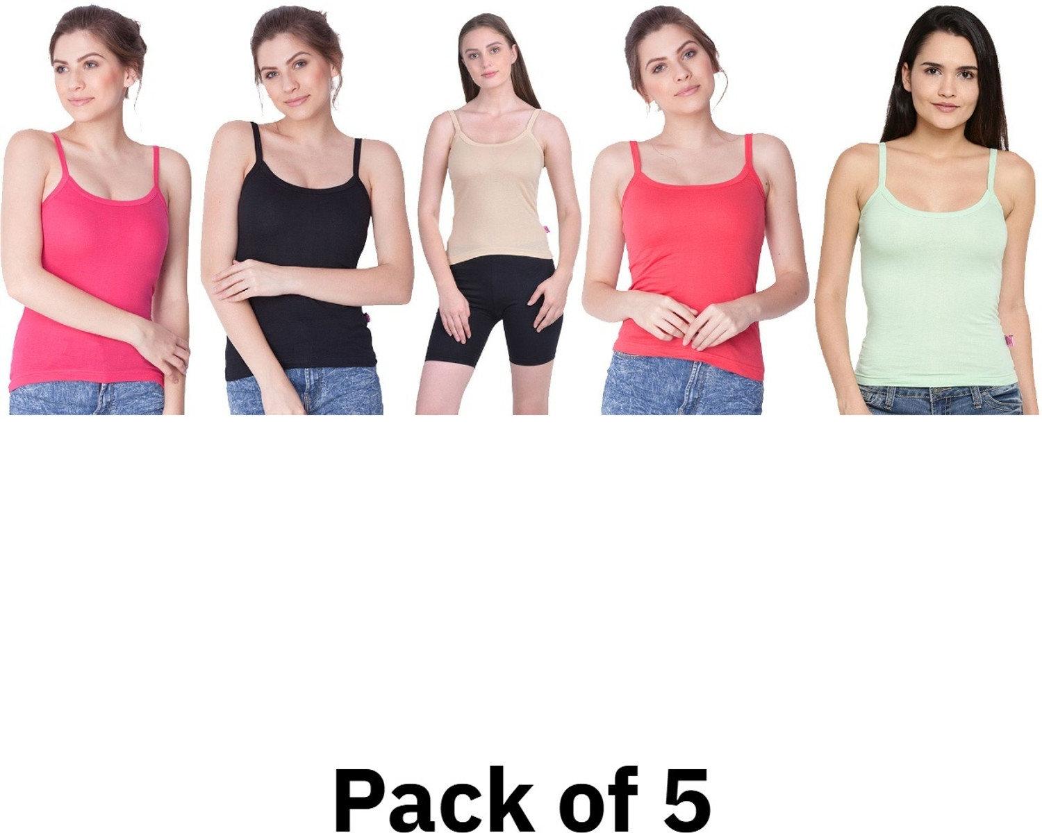 Image of Dixcy Slimz Women Multicolor Camisole (Pack of 5)