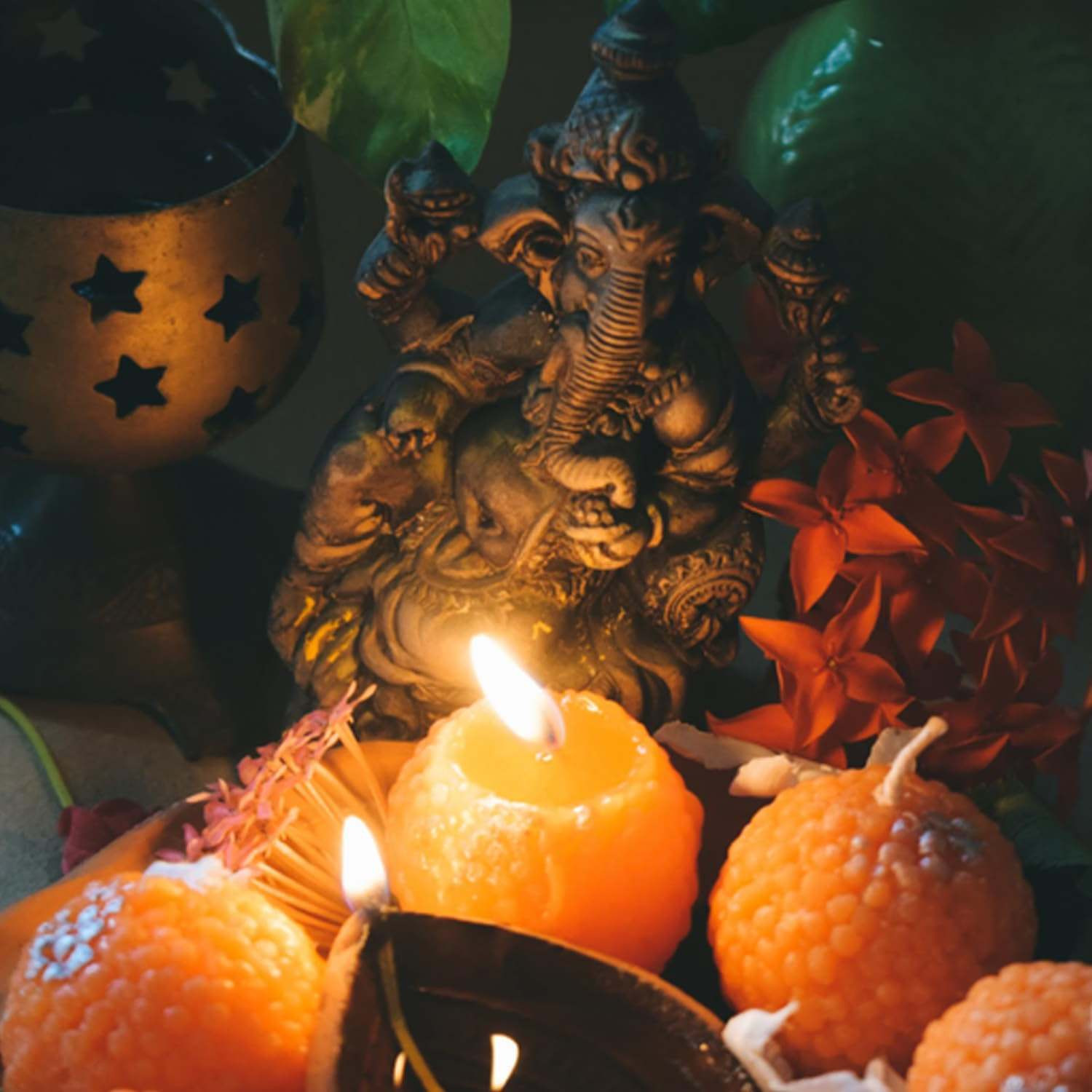 Image of NISHIV VSHLOM Motichoor Ladoo Shaped Decorative Candles Pack of 4 for Pooja Home Decor! Glass (Pack of 4) Table Diya (Height: 2.5 inch)