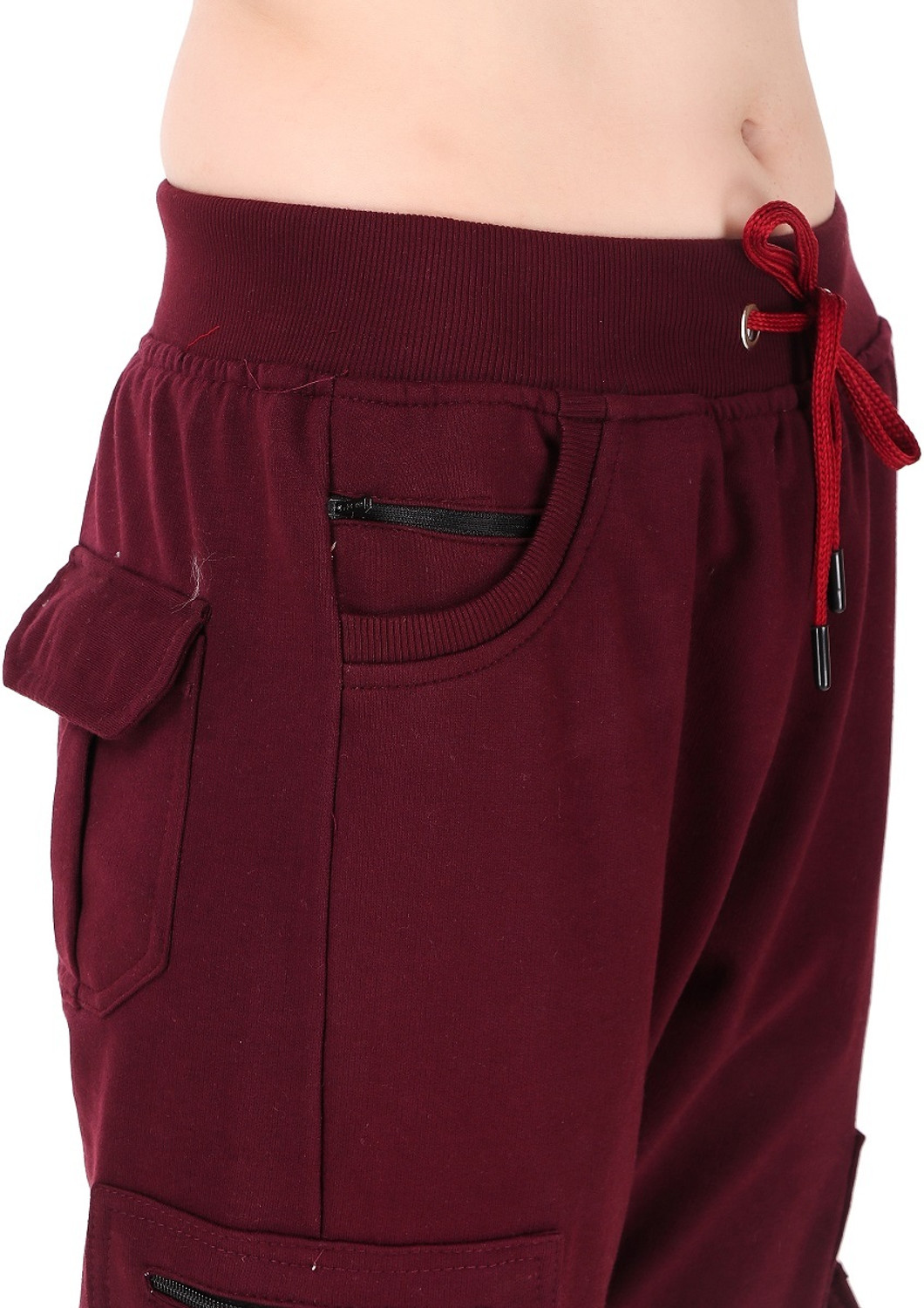Image of UZARUS Women's Cargo Capri Shorts With 9 Zippered Pockets Women Maroon Capri