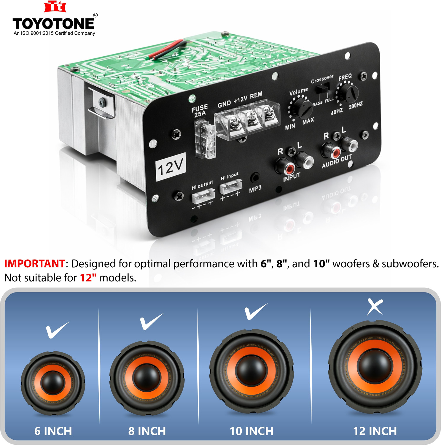 Image of TOYOTONE 12V Mono Channel 120W Car Amplifier For Bass Tube and Subwoofer Kit Mono Class AB Car Amplifier