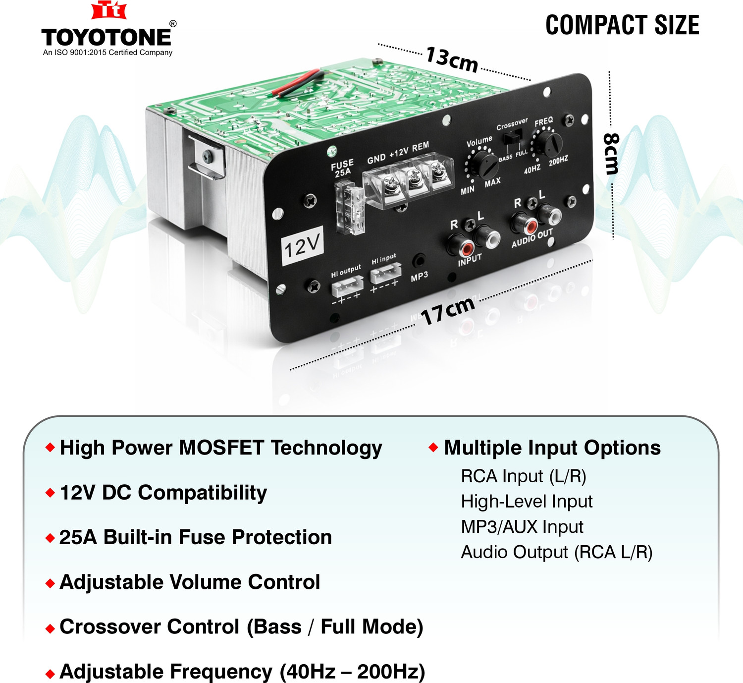 Image of TOYOTONE 12V Mono Channel 120W Car Amplifier For Bass Tube and Subwoofer Kit Mono Class AB Car Amplifier