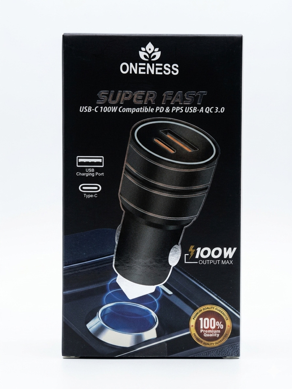 Image of Oneness 4.8 Amp Qualcomm 3.0 Turbo Car Charger (Black, With USB Cable)