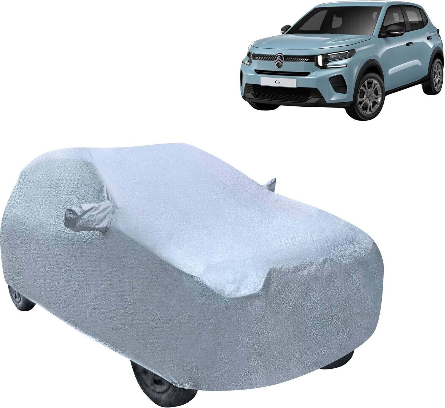 Image of kerwa Citroen C3, C3 Aircross Body Cover (Grey, Black, For 2013, 2014, 2015, 2016, 2017, 2018, 2019, 2020, 2021, 2022, 2023, 2024 Models)