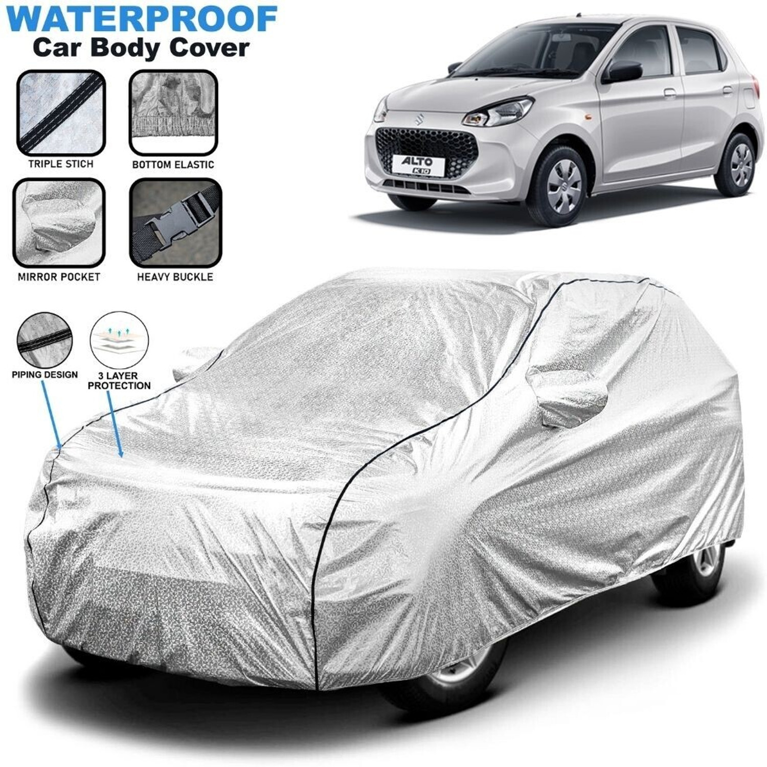 Image of BOTAUTO Hyundai Elite i20, Elite i20 Asta 1.2, Universal For Car Body Cover (Blue, For 2008, 2009, 2010, 2011, 2012, 2013, 2014, 2015, 2016, 2017, 2018, 2019, 2020, 2021, 2022, 2023 Models)