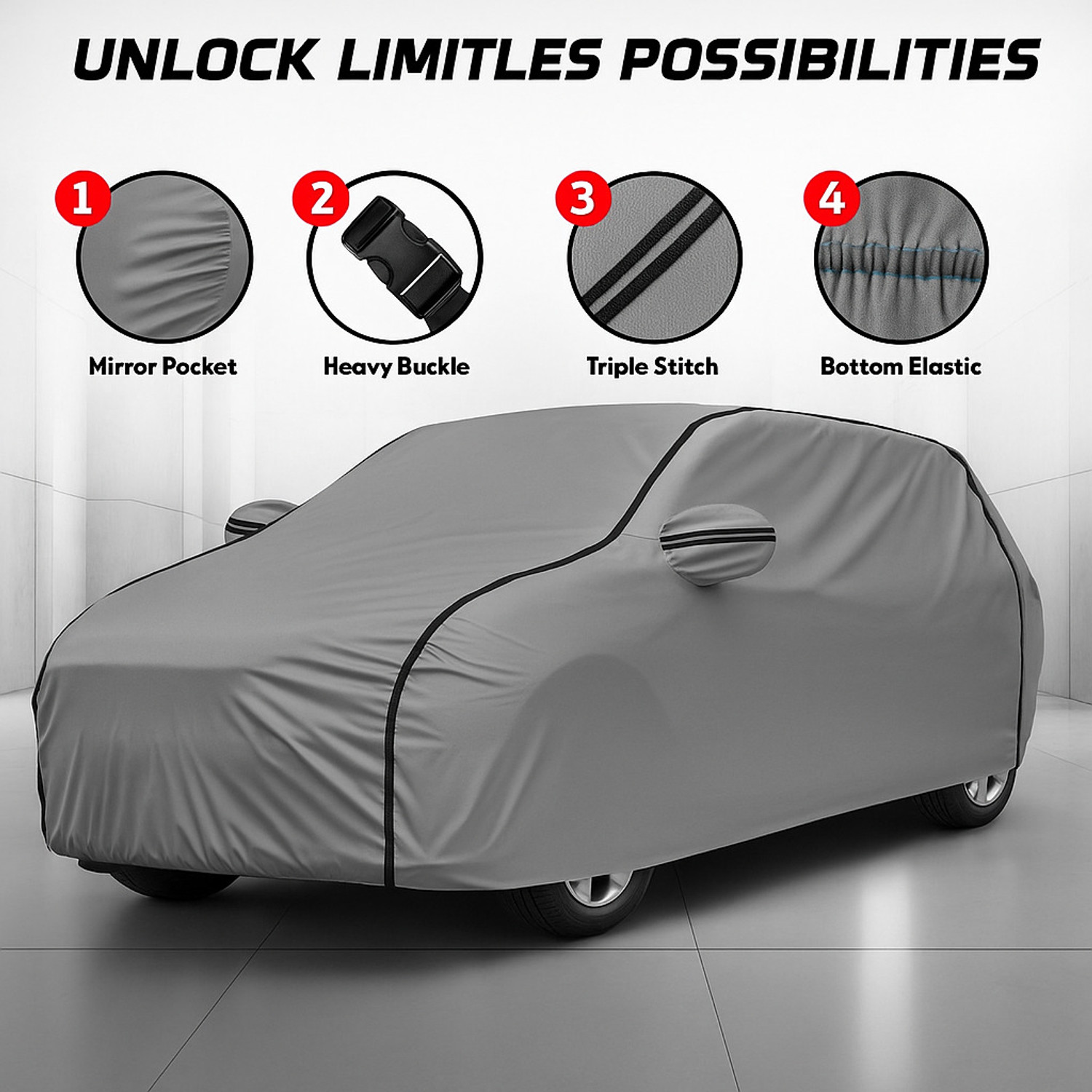Image of kerwa Citroen C3, C3 Aircross Body Cover (Grey, Black, For 2013, 2014, 2015, 2016, 2017, 2018, 2019, 2020, 2021, 2022, 2023, 2024 Models)