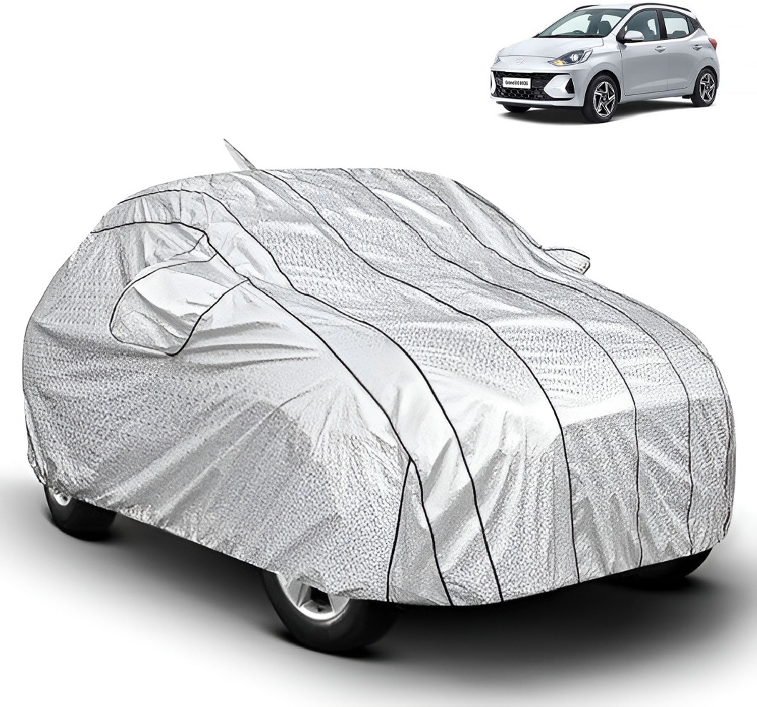 Image of FABTEC Hyundai Grand i10 Body Cover (Silver, Black, For 2026, 2025, 2024, 2023, 2022, 2021, 2020, 2019, 2018 Models)