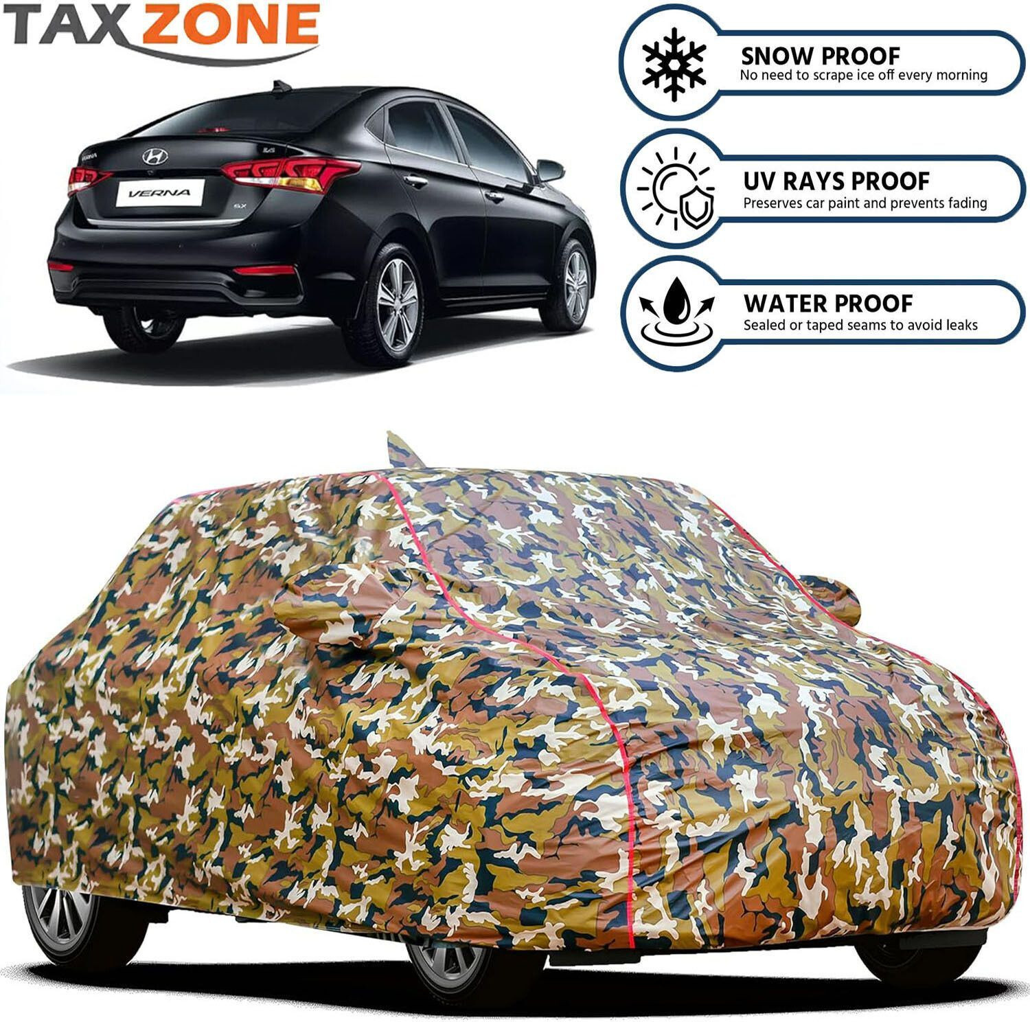 Image of TAXZONE Hyundai Verna, Verna Facelift, Verna Fluidic INHR, Verna CRDi 1.6 E, Verna 1.5 ABS Body Cover (Multicolor, For 2018, 2019, 2020, 2021, 2022, 2023, 2024, 2025 Models)