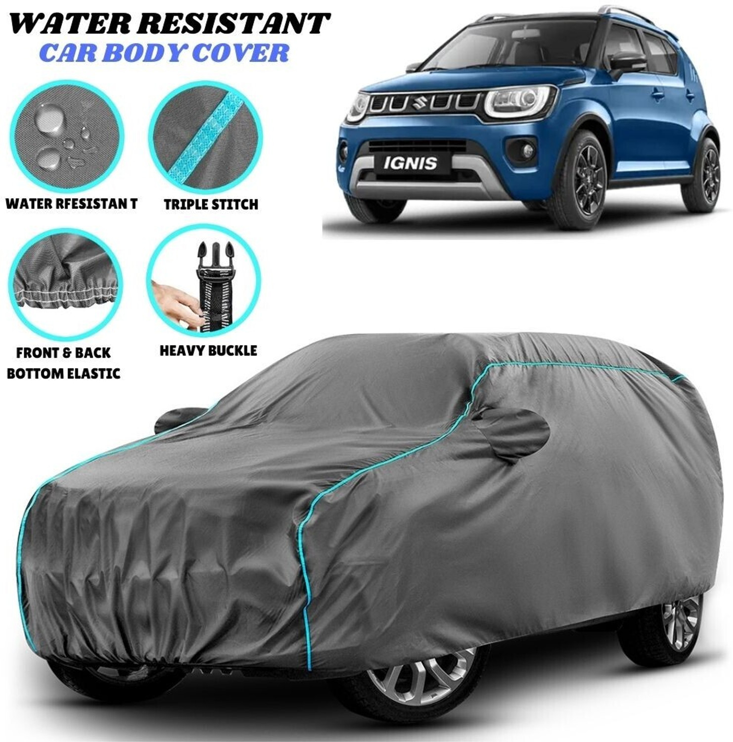 Image of TAXZONE Maruti, Maruti Suzuki Ignis, Ignis 1.2 Sigma, Ignis 1.3 Zeta, Ignis 1.3 Delta, Ignis 1.3 Alpha Body Cover (Grey, For 2020, 2021, 2022, 2023, 2024, 2025 Models)