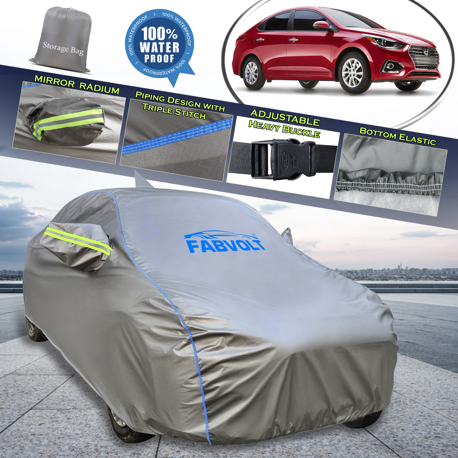 Image of TAXZONE Hyundai Verna, Verna Facelift, Verna Fluidic INHR, Verna CRDi 1.6 E, Verna 1.5 ABS Body Cover (Multicolor, For 2018, 2019, 2020, 2021, 2022, 2023, 2024, 2025 Models)