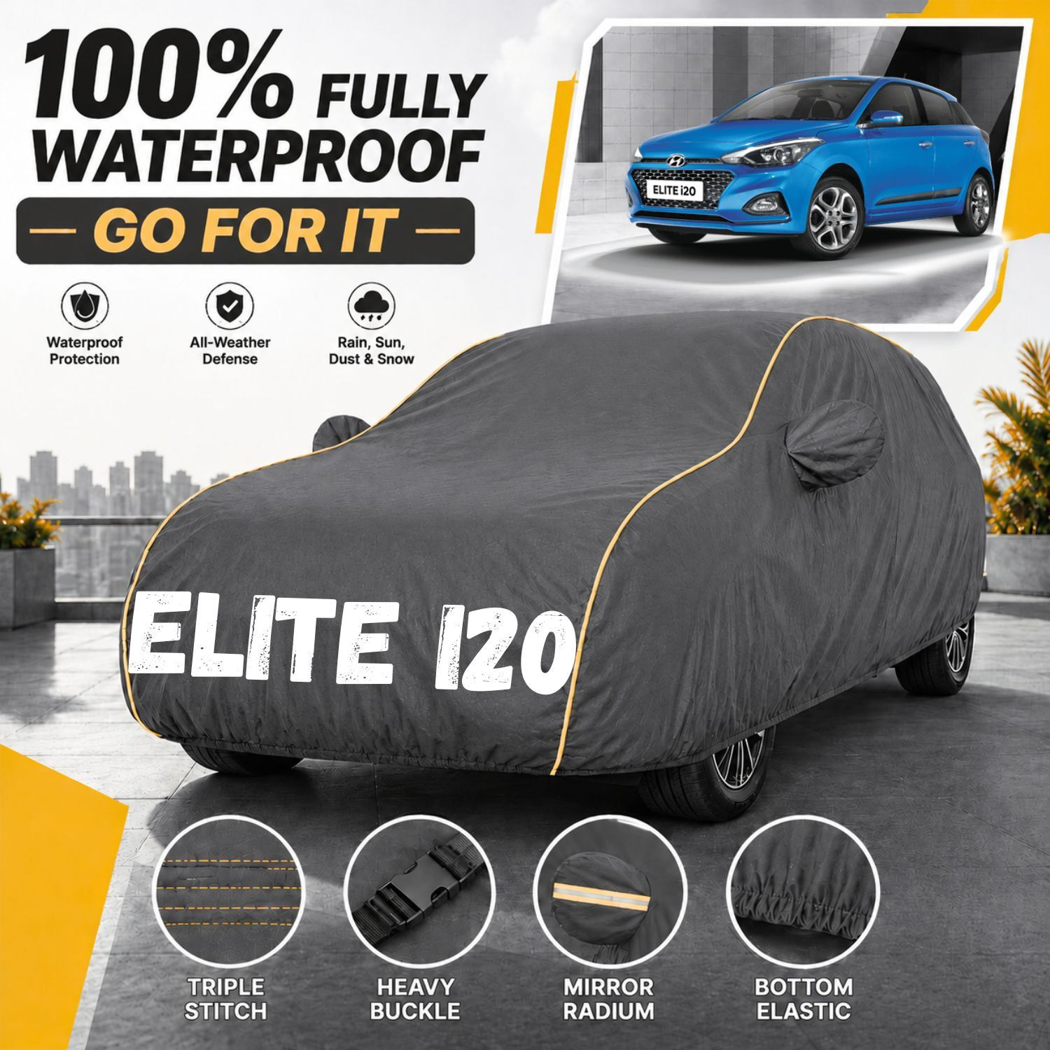Image of BOTAUTO Hyundai Elite i20, Elite i20 Asta 1.2, Universal For Car Body Cover (Blue, For 2008, 2009, 2010, 2011, 2012, 2013, 2014, 2015, 2016, 2017, 2018, 2019, 2020, 2021, 2022, 2023 Models)