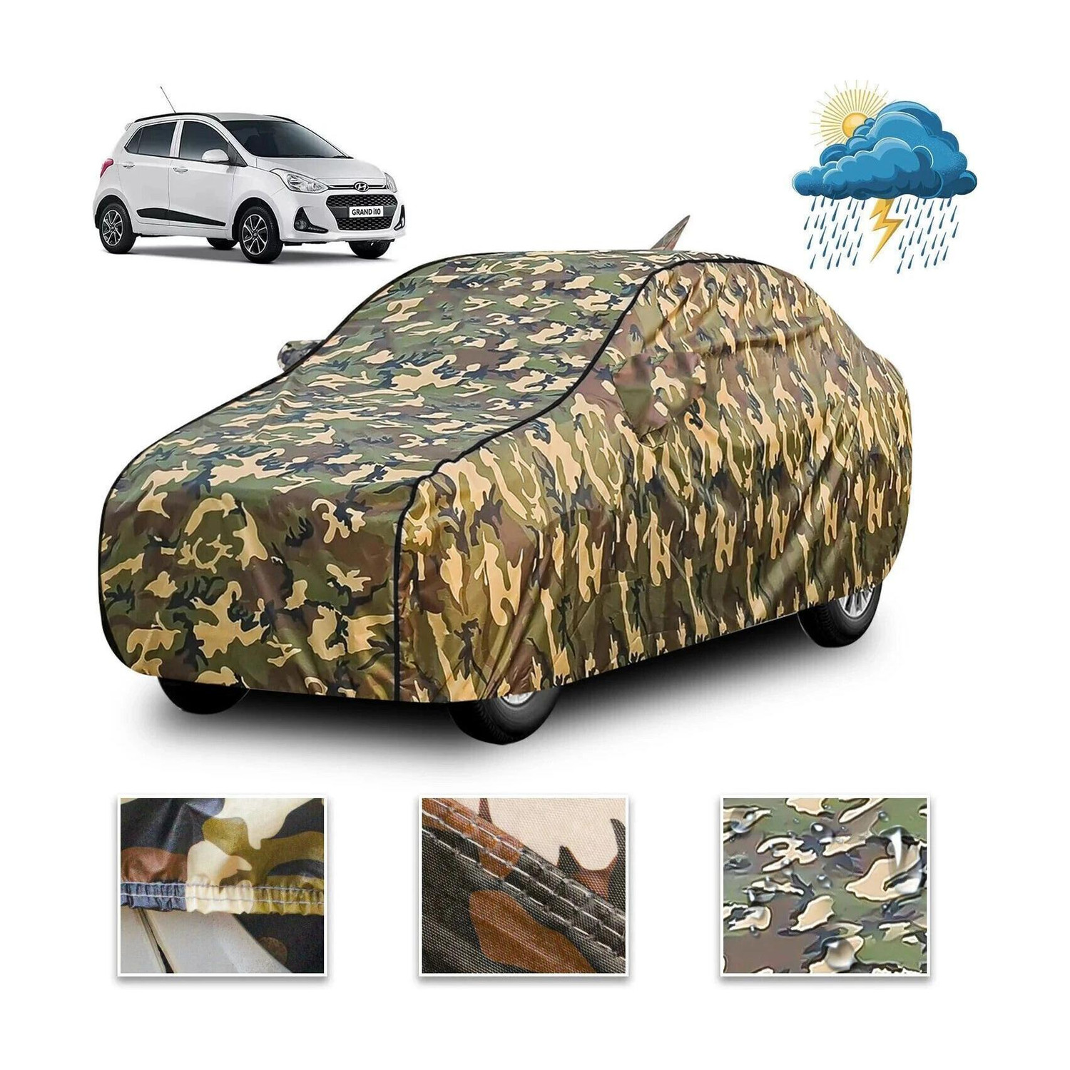 Image of FABTEC Hyundai Grand i10 Body Cover (Silver, Black, For 2026, 2025, 2024, 2023, 2022, 2021, 2020, 2019, 2018 Models)