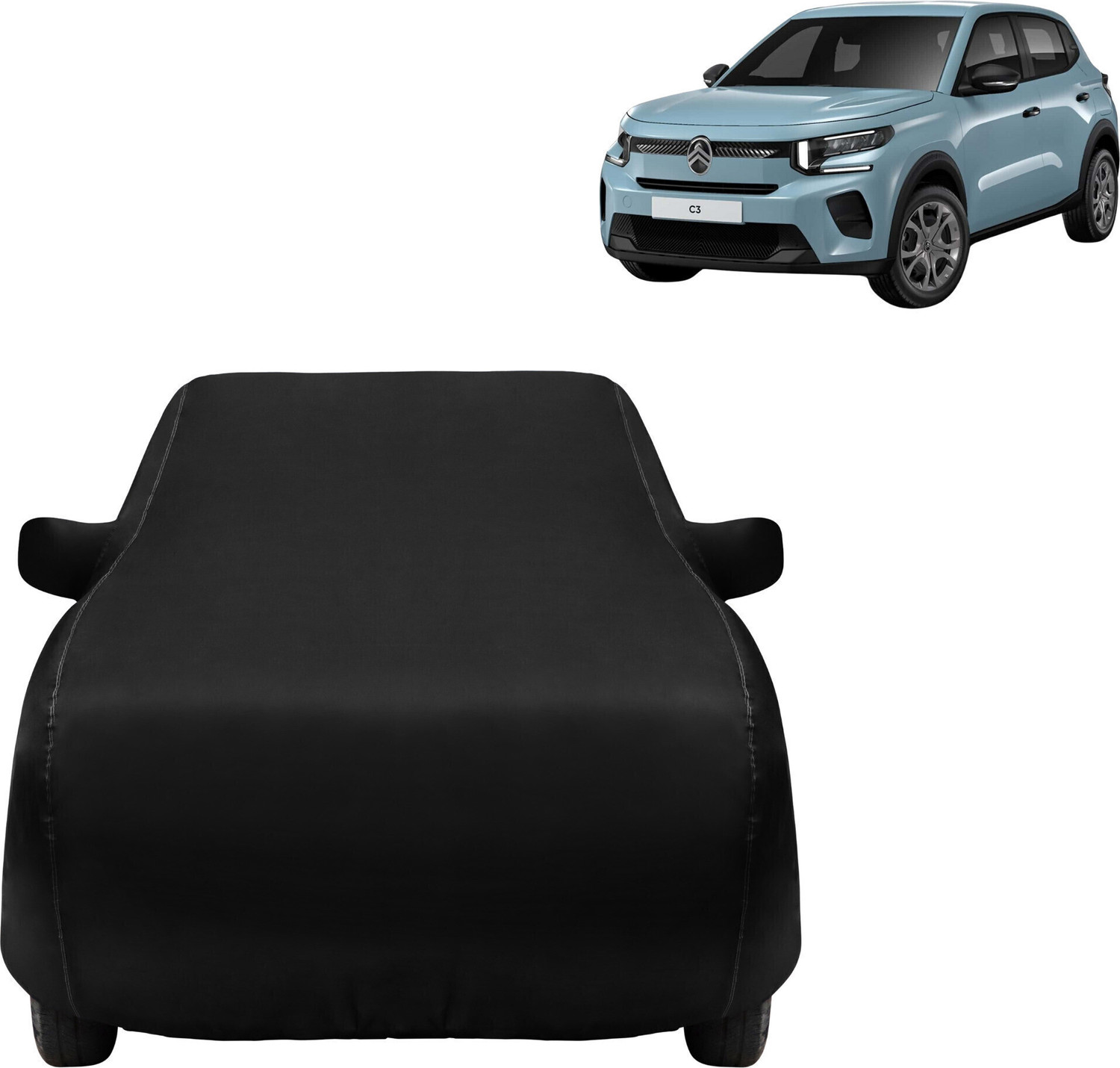 Image of kerwa Citroen C3, C3 Aircross Body Cover (Grey, Black, For 2013, 2014, 2015, 2016, 2017, 2018, 2019, 2020, 2021, 2022, 2023, 2024 Models)