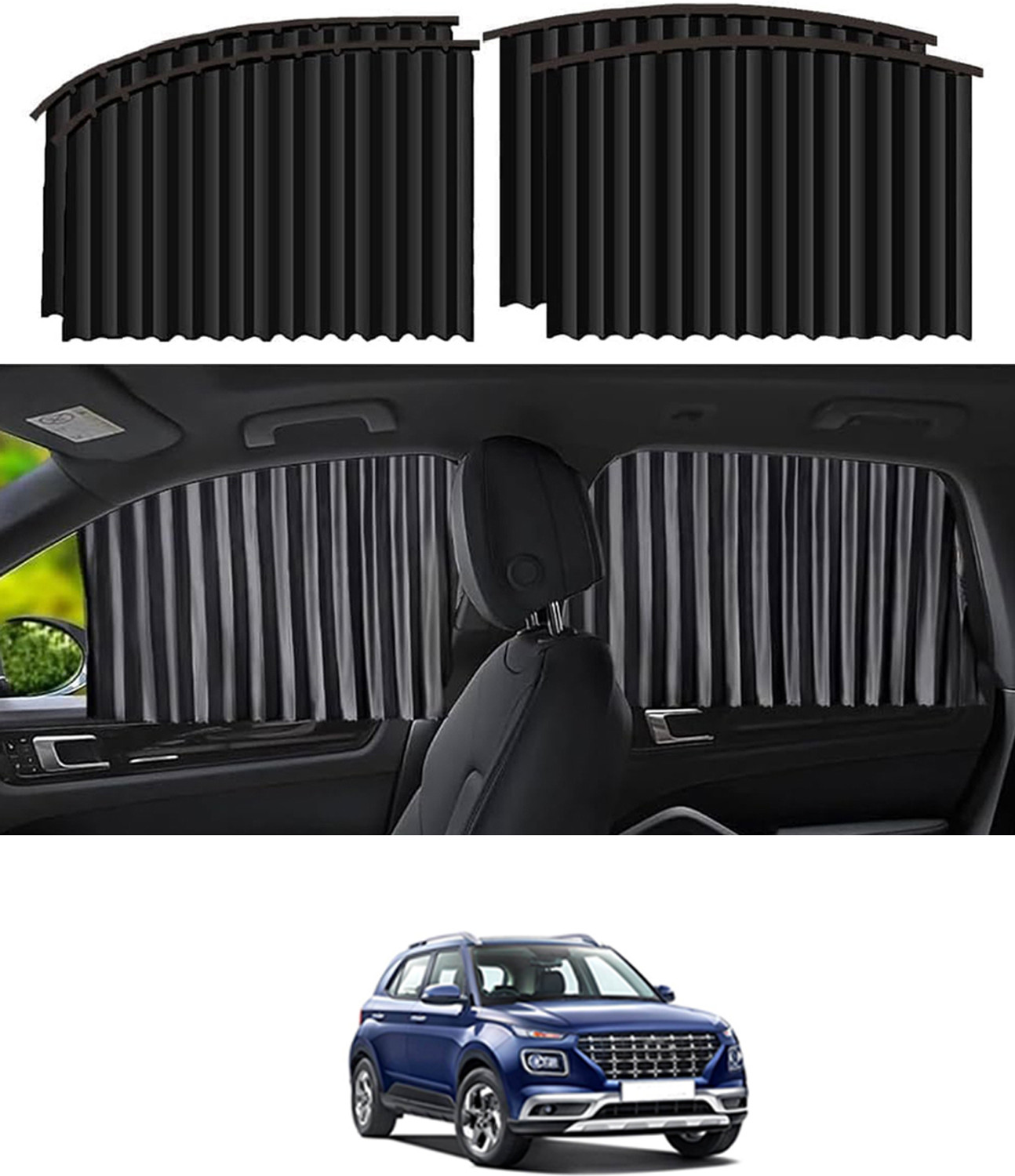 Image of xhawk Universal Car 4Pcs Side Window Curtains Magnetic Foldable Privacy Pleated Car Curtain