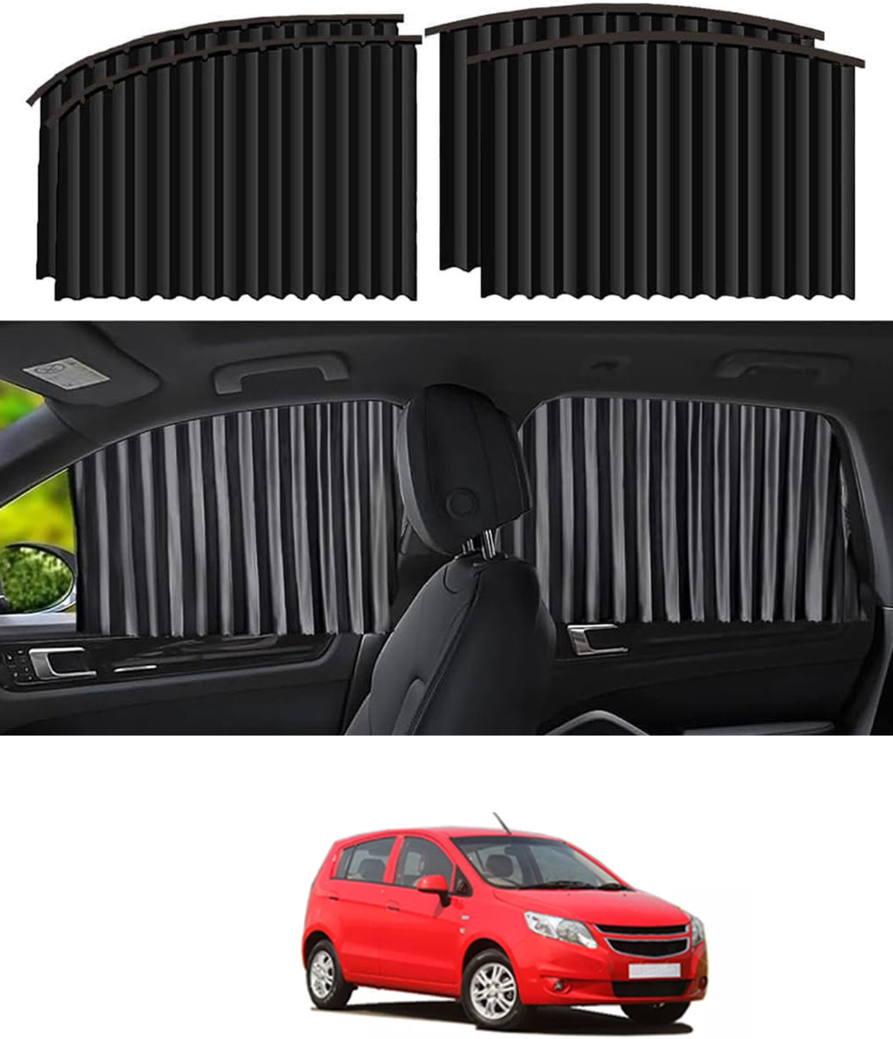 Image of xhawk Universal Car 4Pcs Side Window Curtains Magnetic Foldable Privacy Pleated Car Curtain