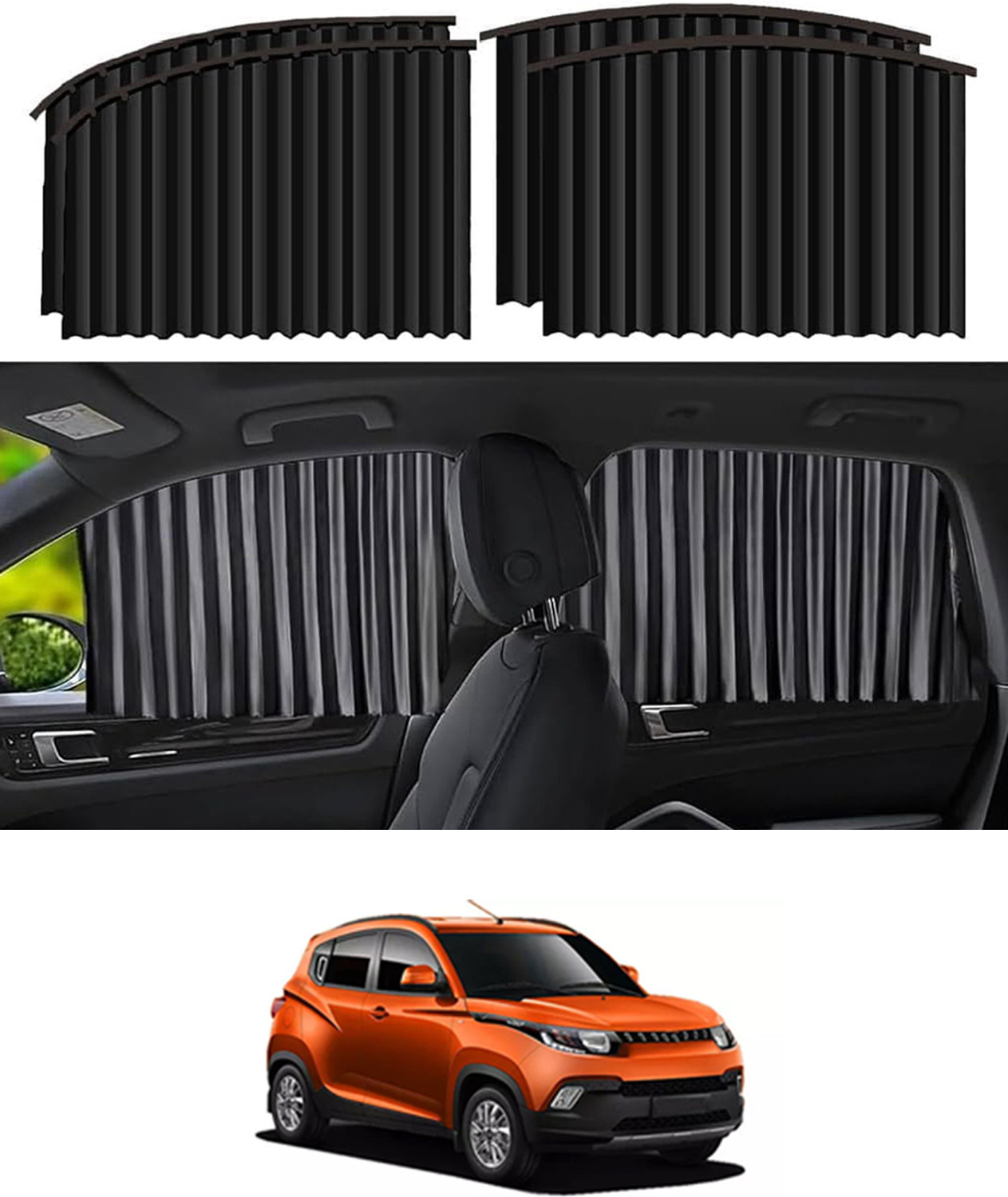 Image of xhawk Universal Car 4Pcs Side Window Curtains Magnetic Foldable Privacy Pleated Car Curtain