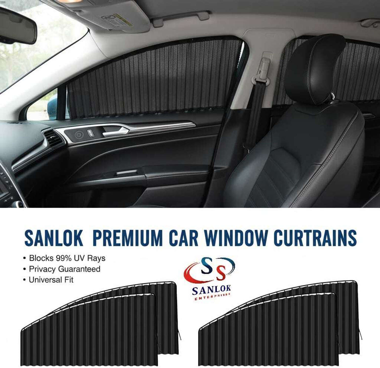 Image of xhawk Universal Car 4Pcs Side Window Curtains Magnetic Foldable Privacy Pleated Car Curtain