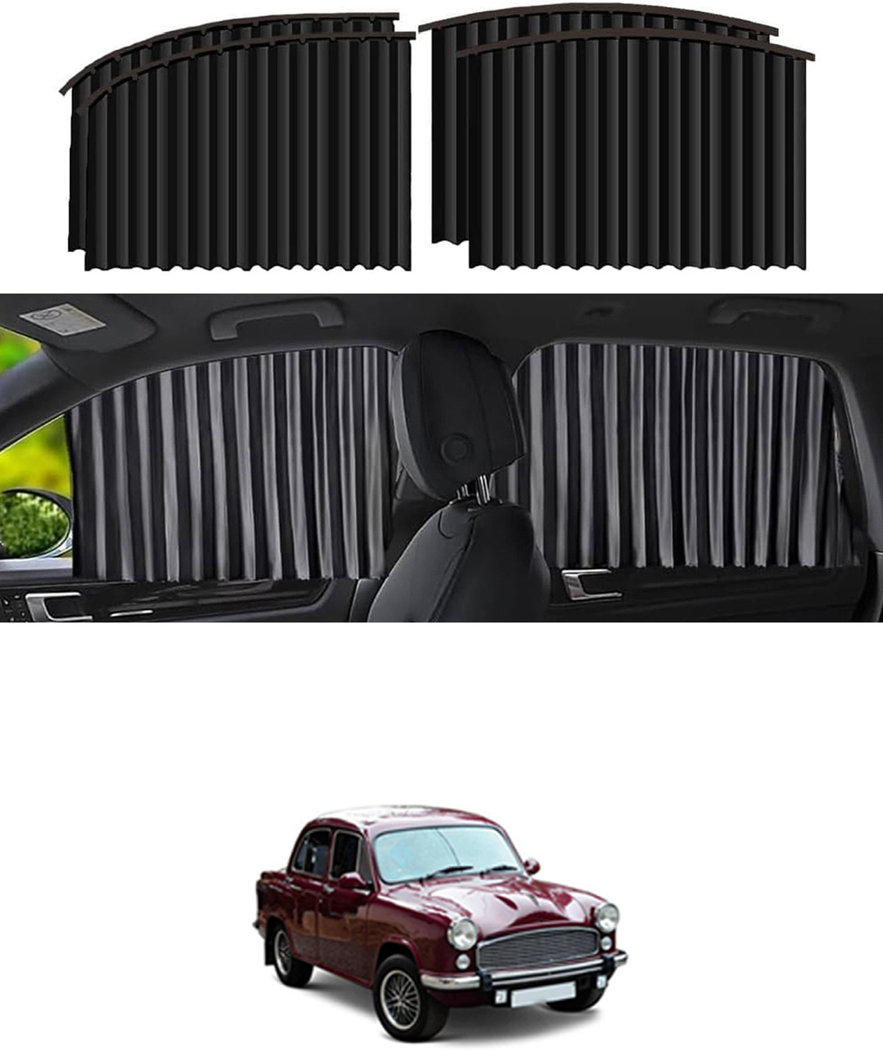 Image of xhawk Universal Car 4Pcs Side Window Curtains Magnetic Foldable Privacy Pleated Car Curtain