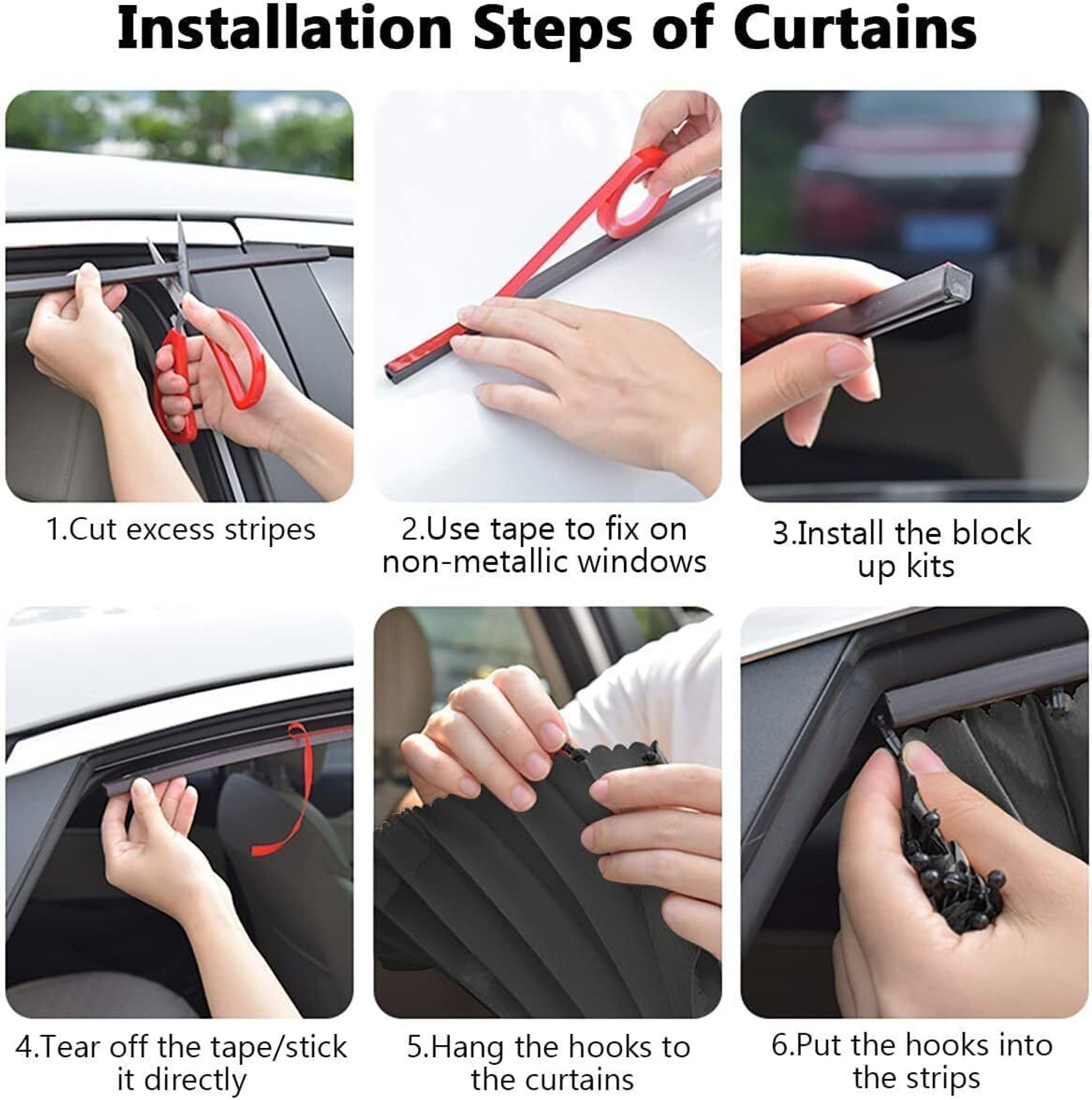 Image of xhawk Universal Car 4Pcs Side Window Curtains Magnetic Foldable Privacy Pleated Car Curtain
