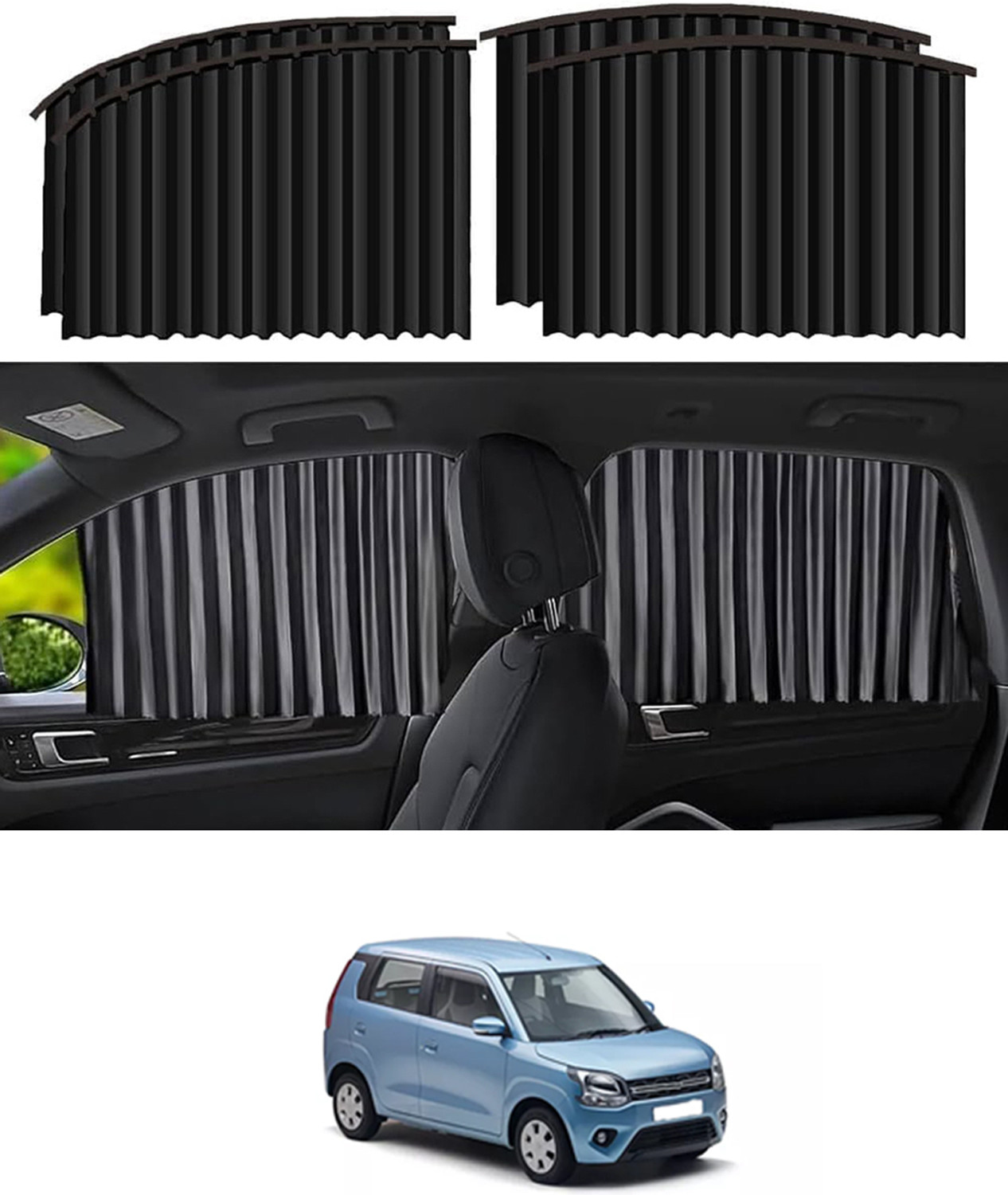 Image of xhawk Universal Car 4Pcs Side Window Curtains Magnetic Foldable Privacy Pleated Car Curtain