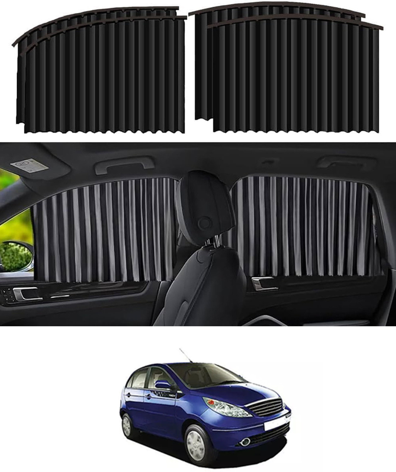 Image of xhawk Universal Car 4Pcs Side Window Curtains Magnetic Foldable Privacy Pleated Car Curtain