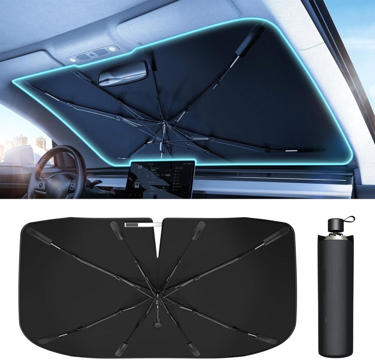 Image of UNNISHA Windshield Sun Shade For Universal For Car Universal For Car (Black)
