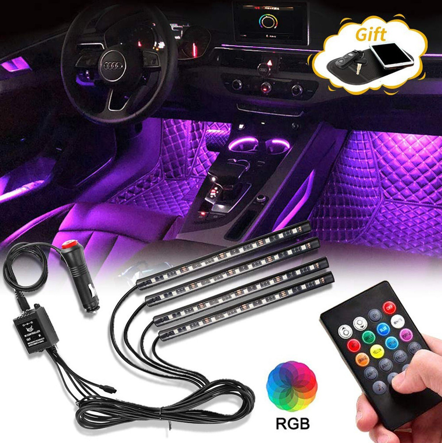 OLMEO Atmosphere Car LED Strip Light 4pcs 4 Pieces - Image 1
