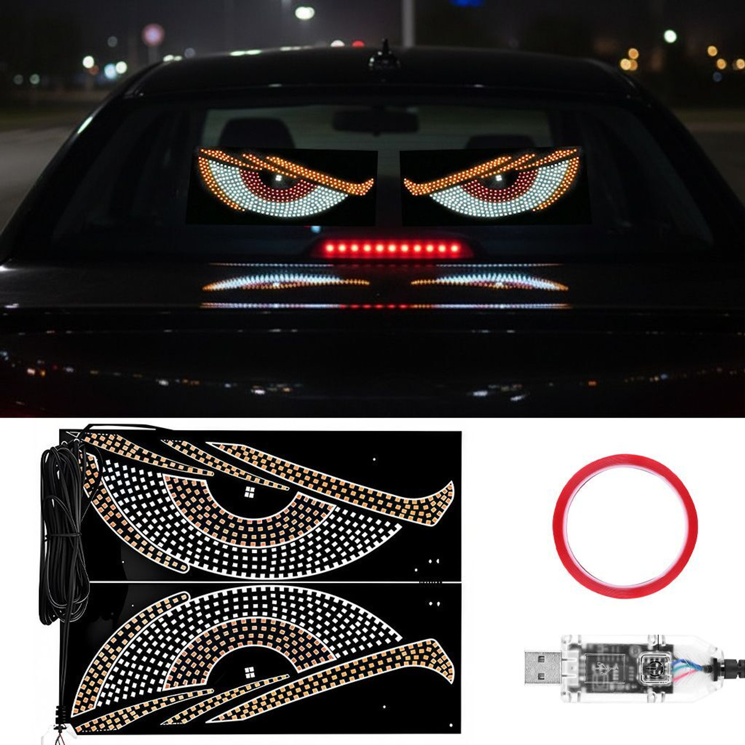 Image of MIVO Energy Efficient Solar Devil Eye Rear Window Light | Waterproof Triangle LED Car Fancy Lights (Multicolor)