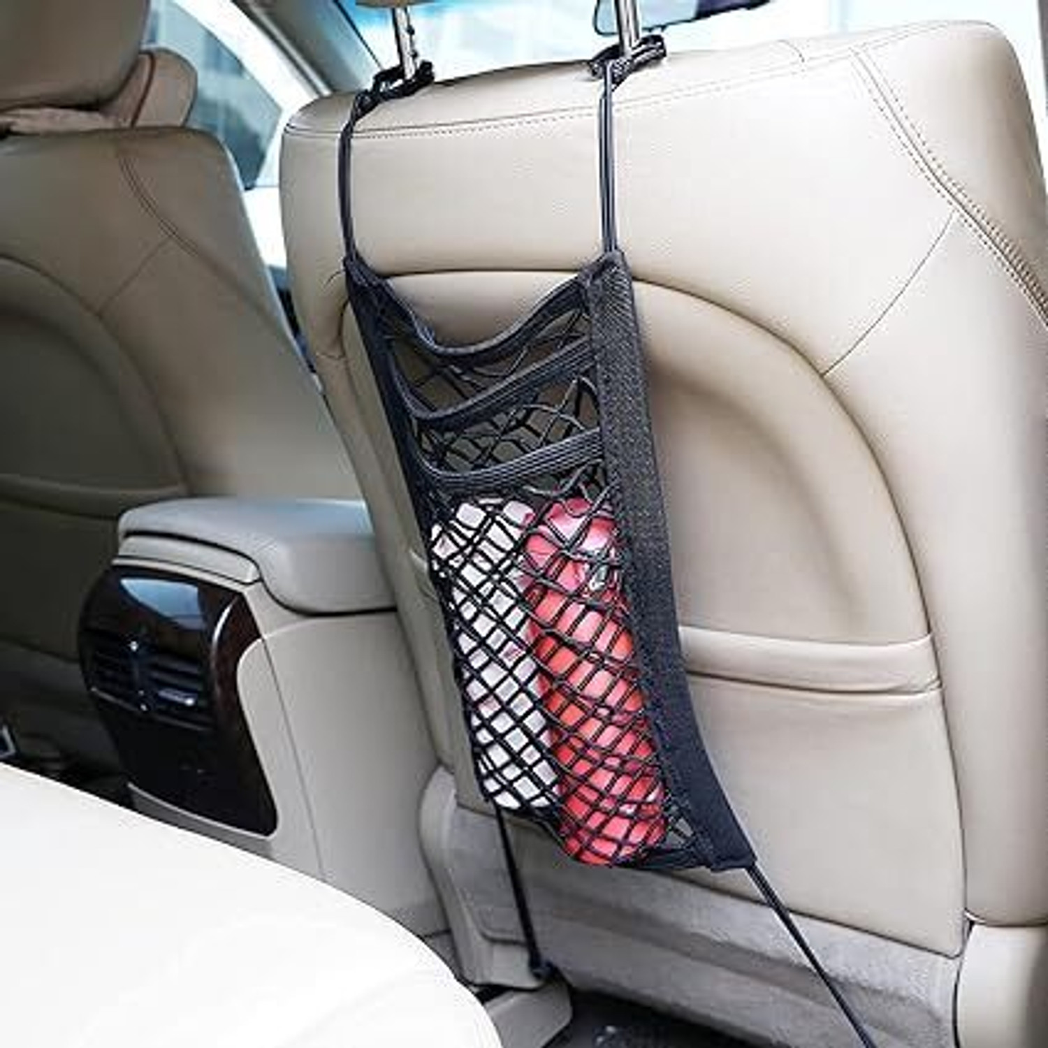 Image of Elpenor 3-Layer Car Mesh Organizer, Seat Back Net Bag, Automotive Seat Back Organizers, Car Storage Bag (4 L)