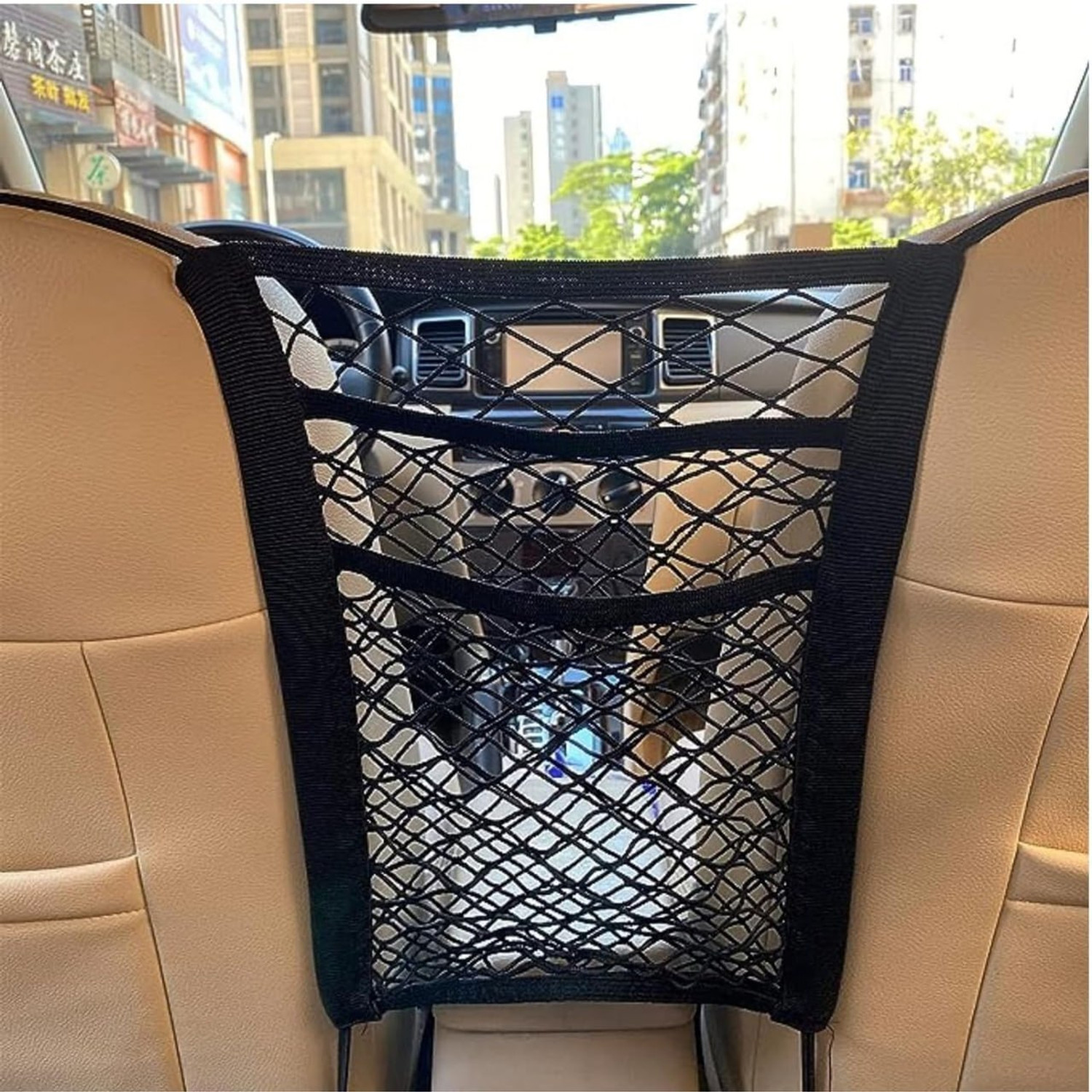 Image of Elpenor 3-Layer Car Mesh Organizer, Seat Back Net Bag, Automotive Seat Back Organizers, Car Storage Bag (4 L)
