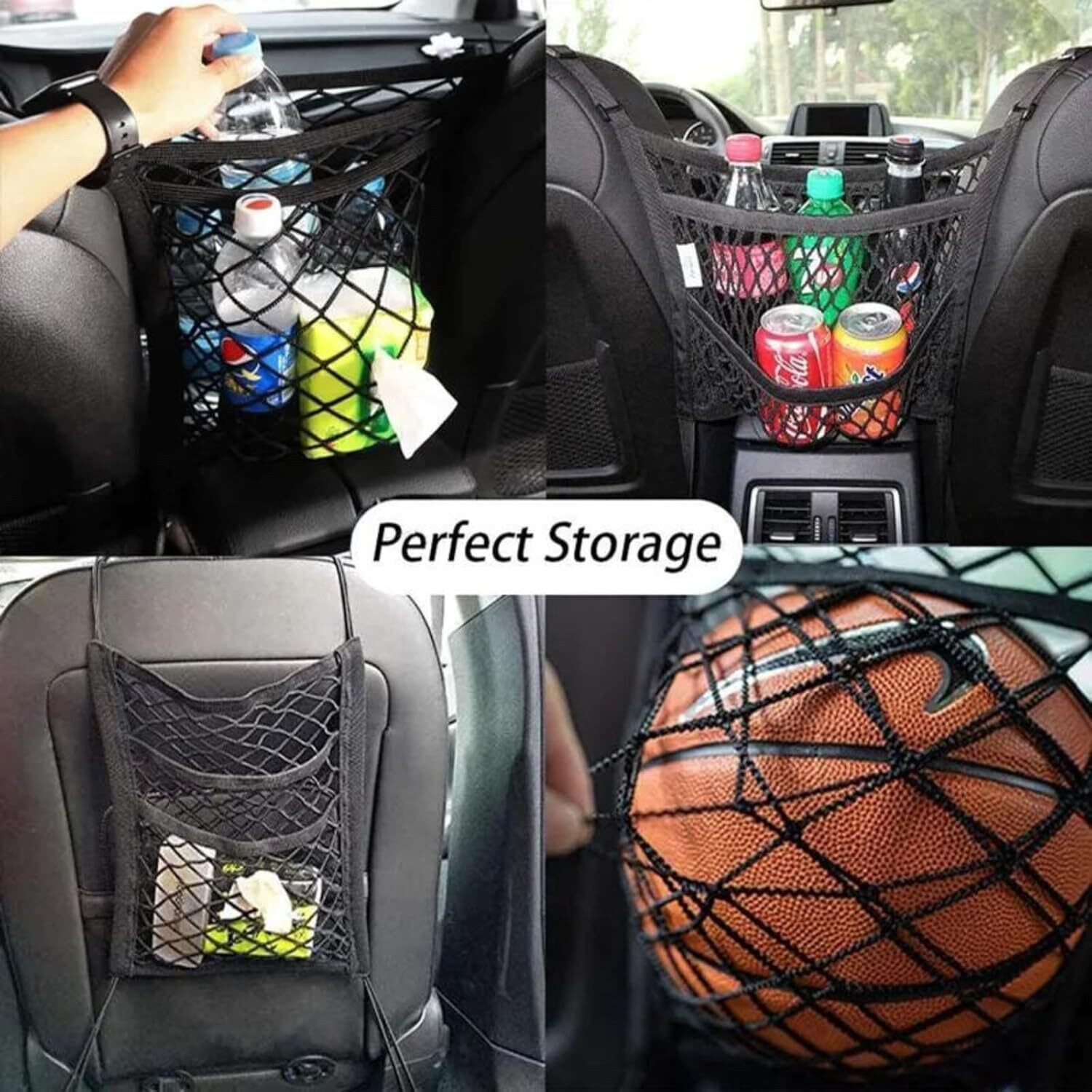 Image of Elpenor 3-Layer Car Mesh Organizer, Seat Back Net Bag, Automotive Seat Back Organizers, Car Storage Bag (4 L)