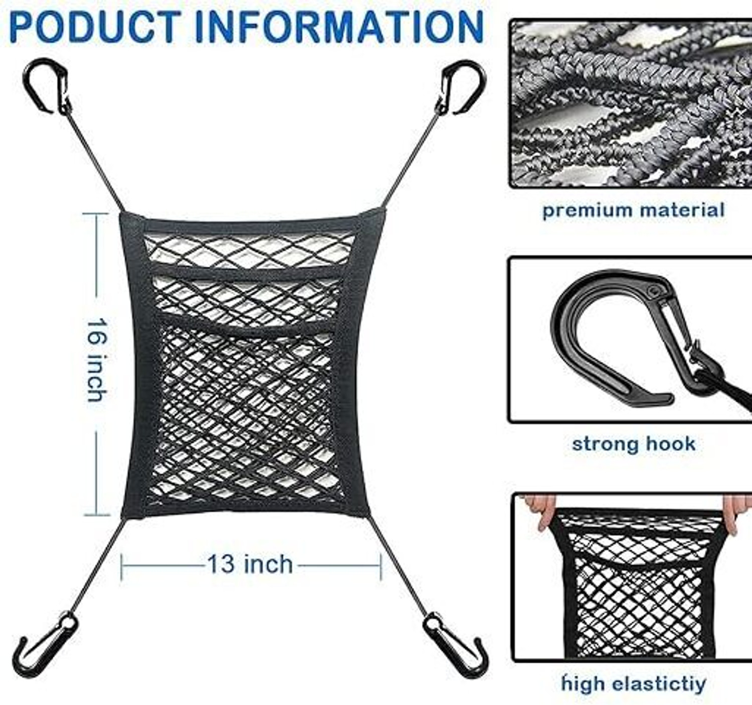 Image of Elpenor 3-Layer Car Mesh Organizer, Seat Back Net Bag, Automotive Seat Back Organizers, Car Storage Bag (4 L)